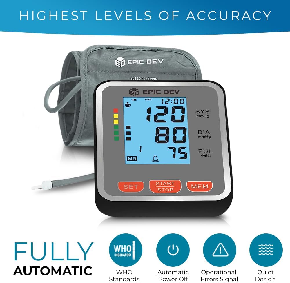 2024 Upgraded Release Automatic Upper Arm Blood Pressure Monitor - Large Backlit LCD Digital Display, Automatic Digital Machine with Uppre Arm Adjustable Large Cuff BP Monitor for Home Use