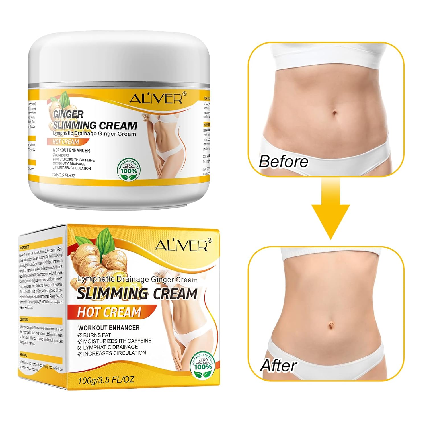 2PCS VOGSIG Ginger Slimming Cream - Anti Cellulite, Fat Burning, Tightening Moisturizing, 1oz each