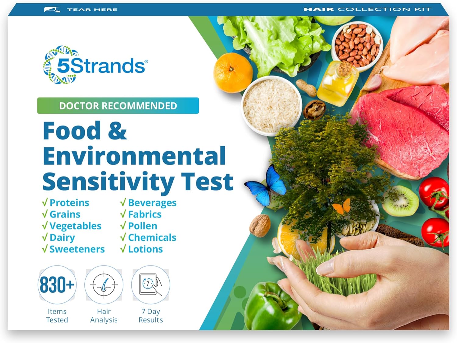 5Strands Food Environmental Sensitivity Test for Adults Children, 855+ Items Tested, Kids Intolerance Testing Kit, at-Home Hair Analysis, Results in 5 Days