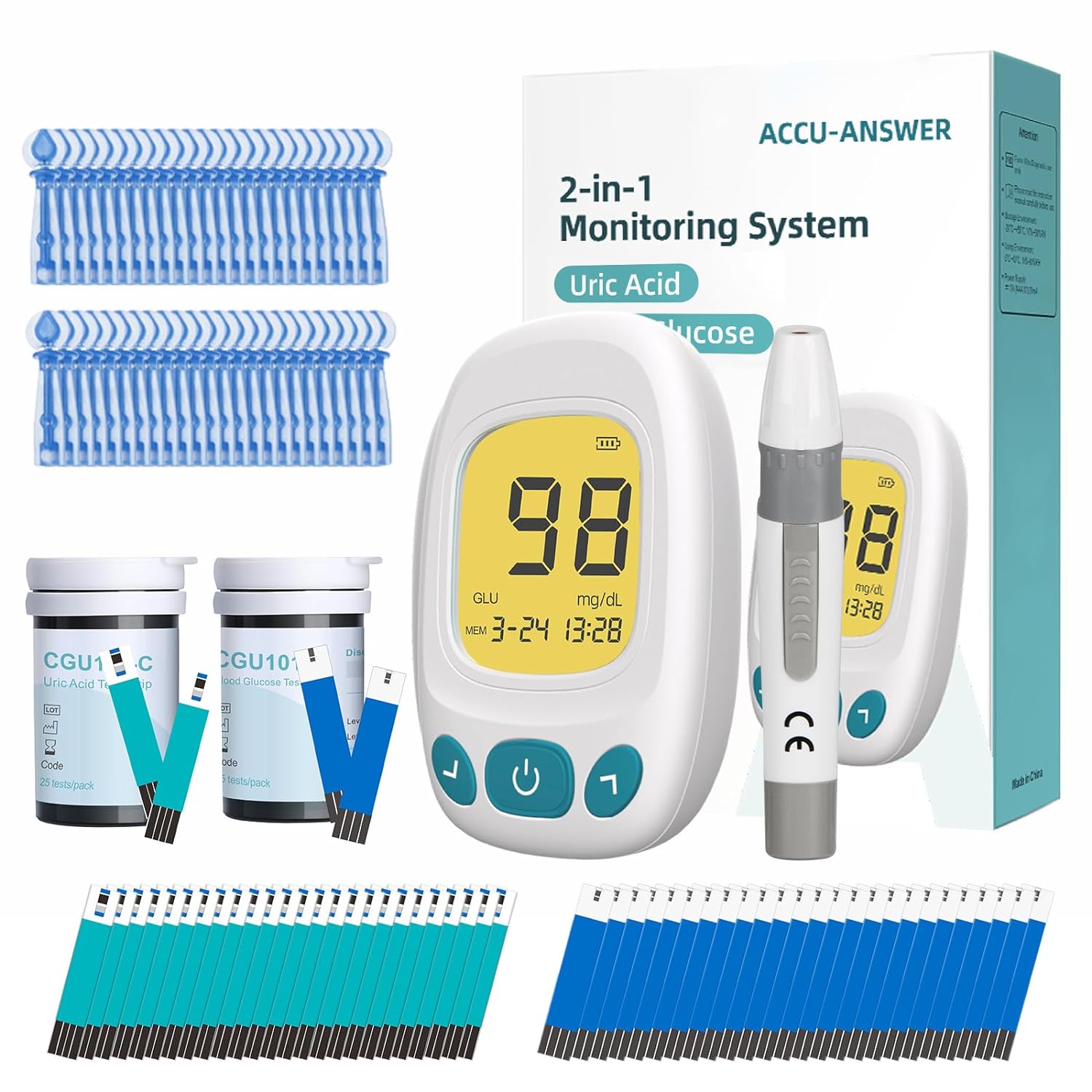 ACCU-ANSWER Uric Acid Test Kit with 25 Uric Acid Test Strips, 2-in-1 Uric Acid Test Meter at Home, Uric Acid Tester Monitor System, Accurate and Easy for Home Use.