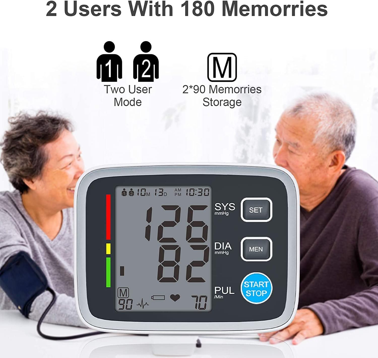ALPHAGOMED Accurate Blood Pressure Monitor for Upper arm Adjustable BP Cuff for Home Use Automatic Upper Arm Digital Machine 180 Sets Memory Includes Batteries and Carrying Case