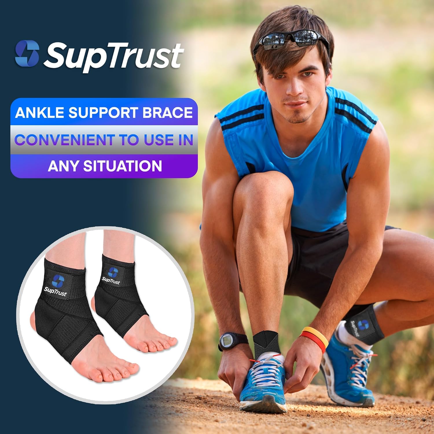 Ankle Brace, Ankle Brace for Srained Ankle, Ankle Support Brace for Women and Men, Ankle Stabilizer Braces for Volleyball, Running, Basketball, Ankle Wraps Support, M