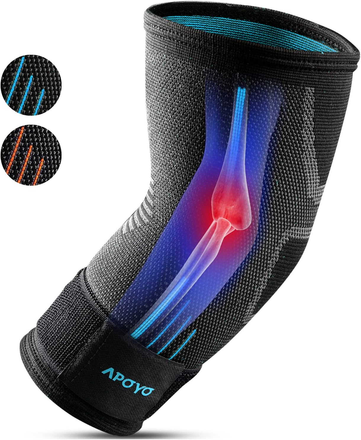 APOYO Elbow Brace for Tendonitis and Tennis Elbow, Compression Sleeve, Women Men w/Adjustable Strap Relief, Weightlifting, Arthritis, Workouts, Reduce Joint Pain During Fitness Activity (Large)