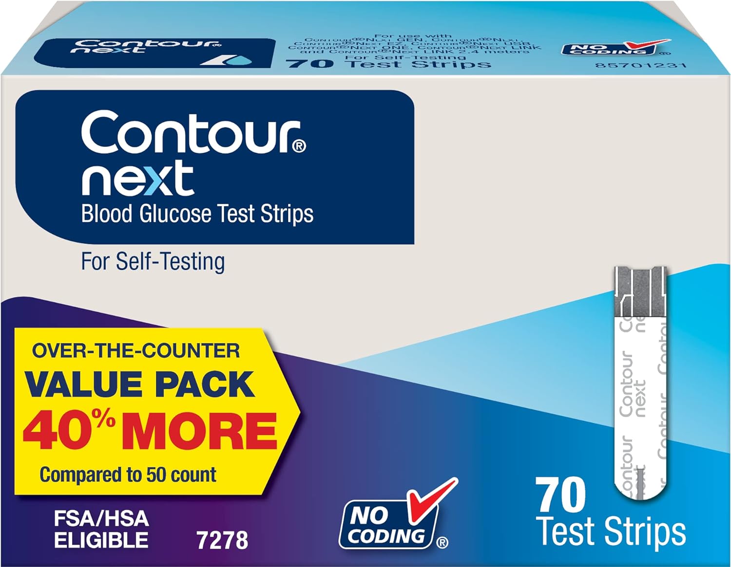 Ascensia Contour next Blood Glucose Test Strips for Diabetes, 70 Count