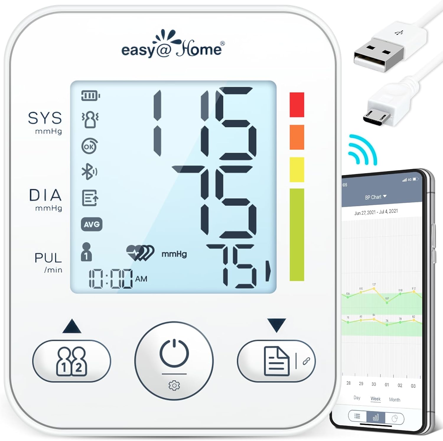 Automatic Arm Blood Pressure Machine: Easy@Home Bluetooth Smart Large Cuff BP Monitor | Digital Sphygmomanometer | iOS  Android APP | EBP08B