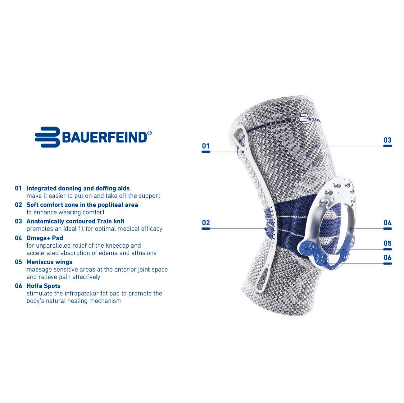 BAUERFEIND - GenuTrain - Knee Brace - Targeted Support for Pain Relief and Stabilization of The Knee, Provides Relief of Weak, Swollen, and Injured Knees- Size 2 - Color Titanium