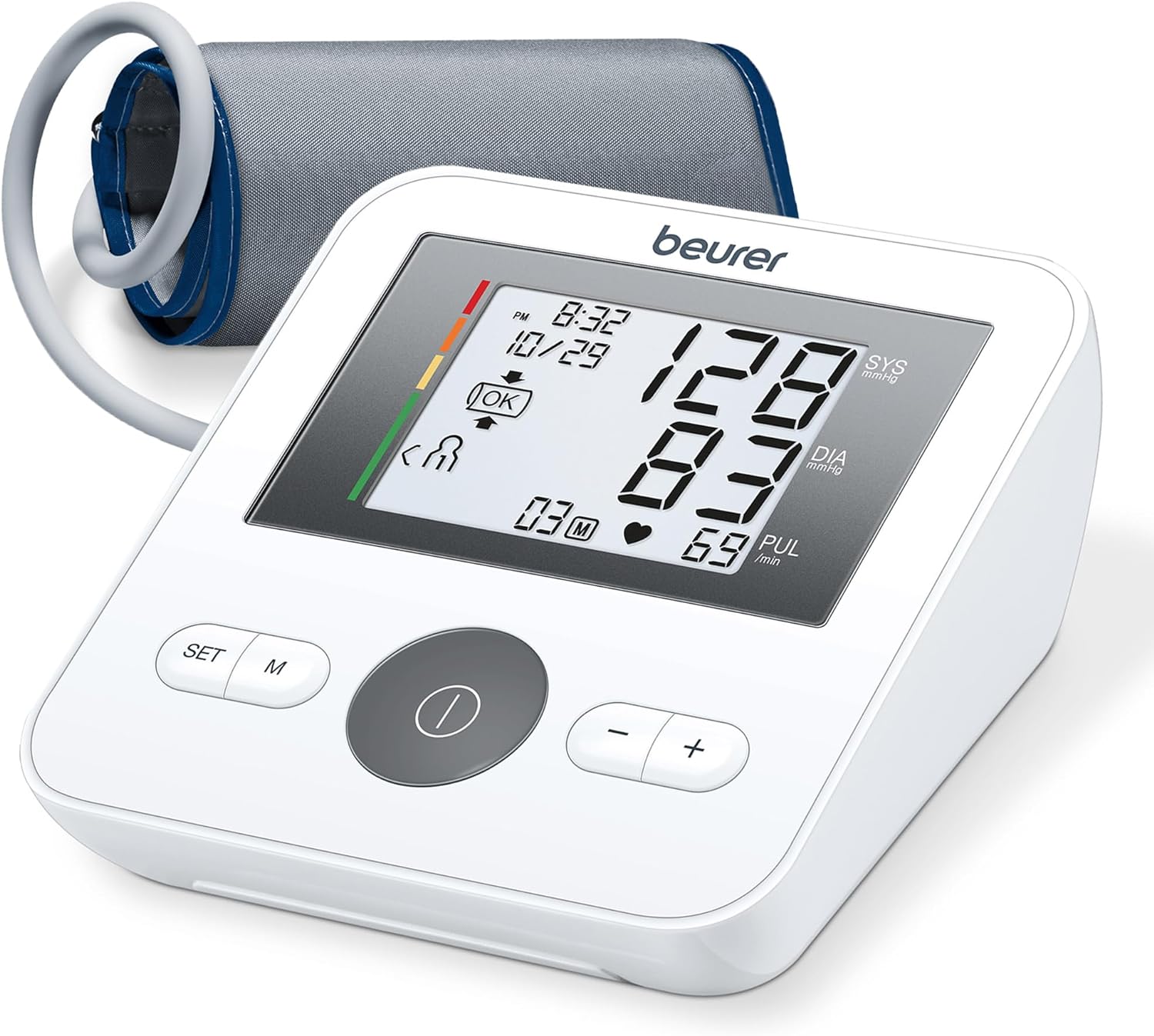 Beurer BM27 Upper Arm Blood Pressure Monitor for Home Use with Automatic Adjustable Cuff, 120 Memory Sets, Irregular Heart Rate Detection, Risk Indicator, and Storage Bag