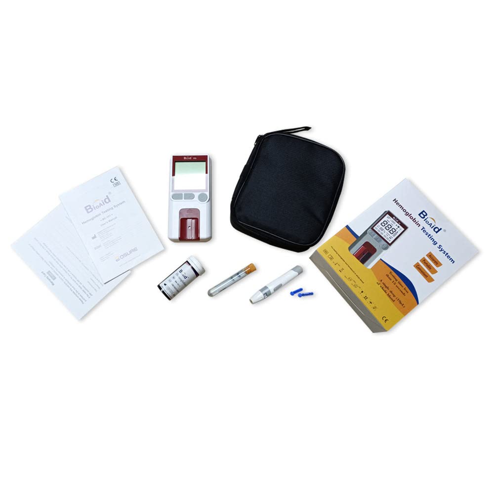 Bioaid Hemoglobin Test Meter kit with 25pcs strips,25 lancets and 25 capillary tubes