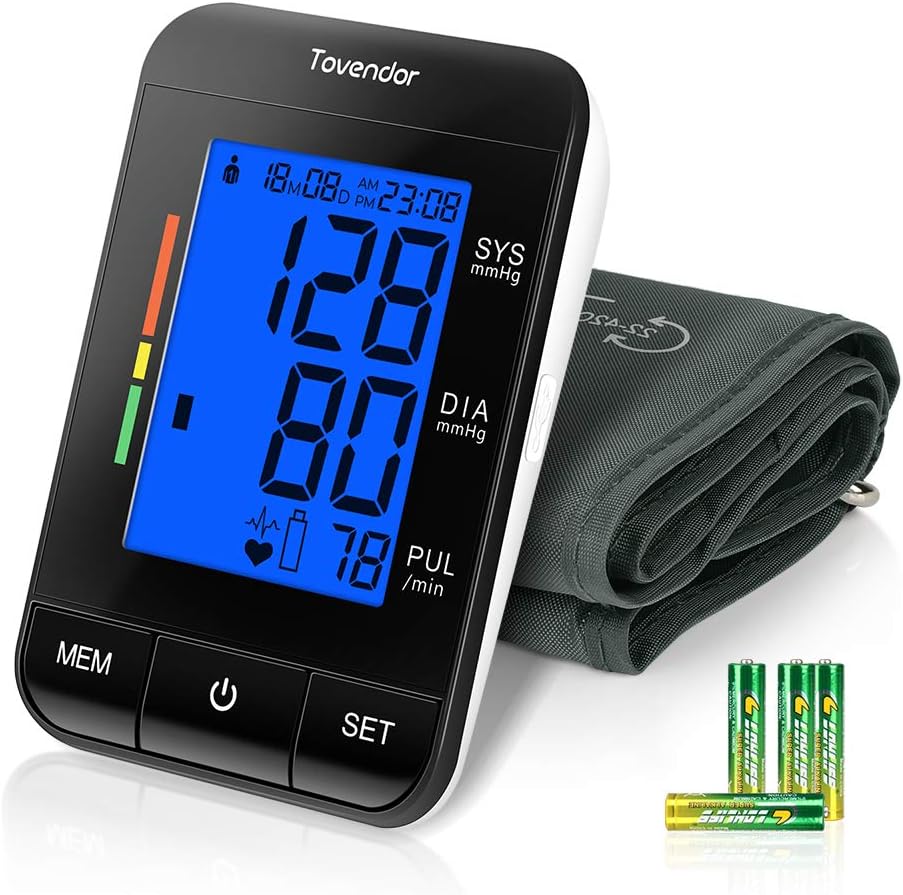 Blood Pressure Cuff Upper Arm, Tovendor Accurate Digital BP Monitor with Adjustable 8.7-16.5 inch Cuff for Home Use, Automatic Blood Pressure Machine with Pulse Rate, 2*90 Sets Memory, 4*AAA Batteries