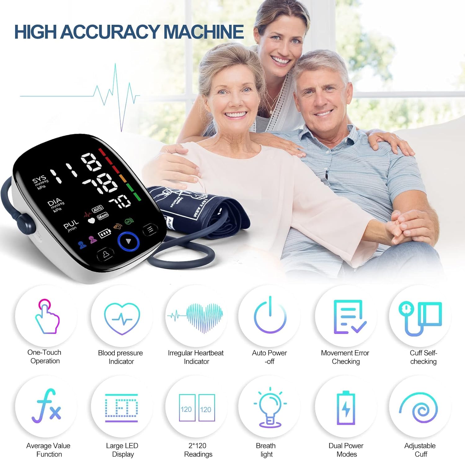 Blood Pressure Machine LED Display Automatic Digital Blood Pressure Monitors with Large Cuff 8.7-16.5 inches Memory Monitor