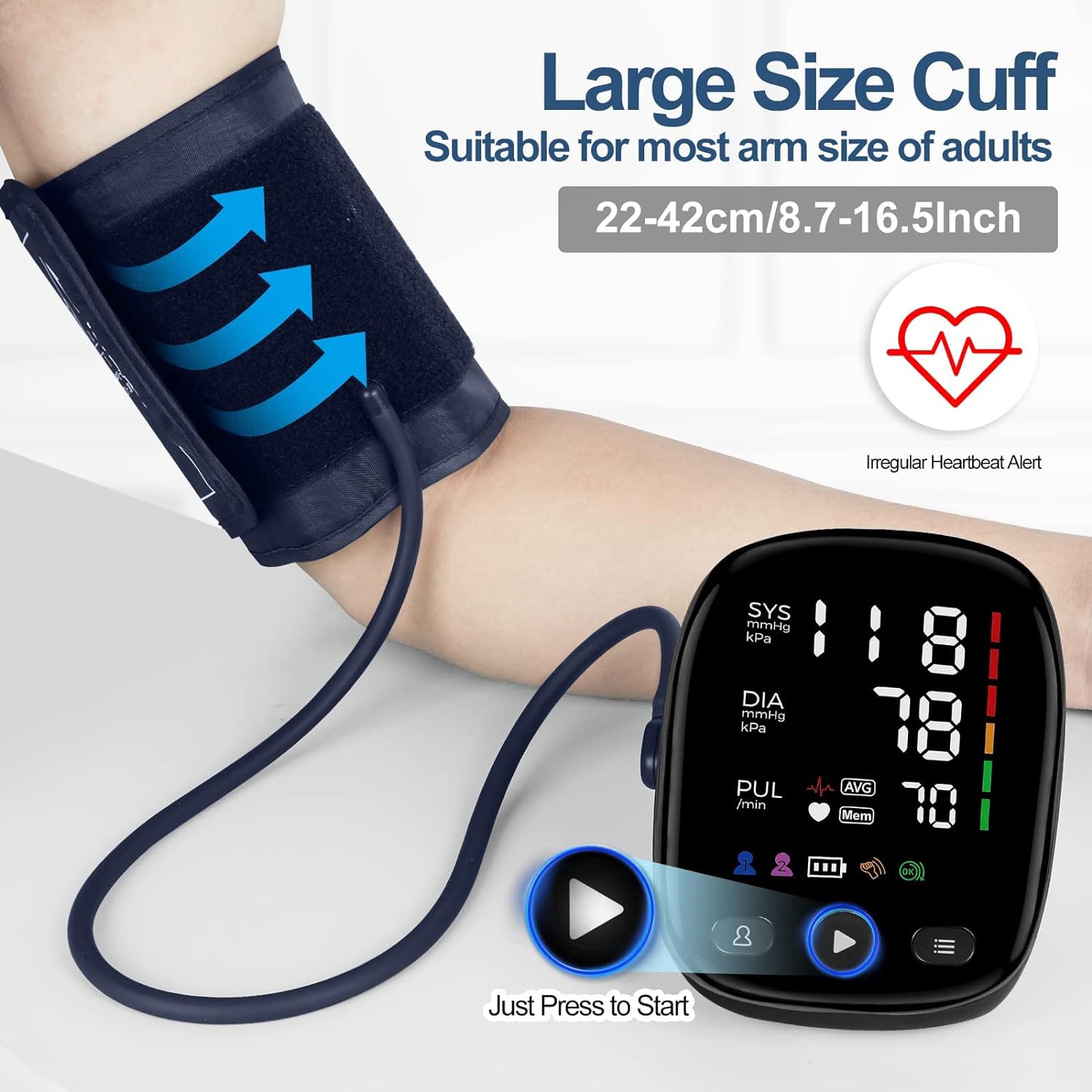 Blood Pressure Machine LED Display Automatic Digital Blood Pressure Monitors with Large Cuff 8.7-16.5 inches Memory Monitor