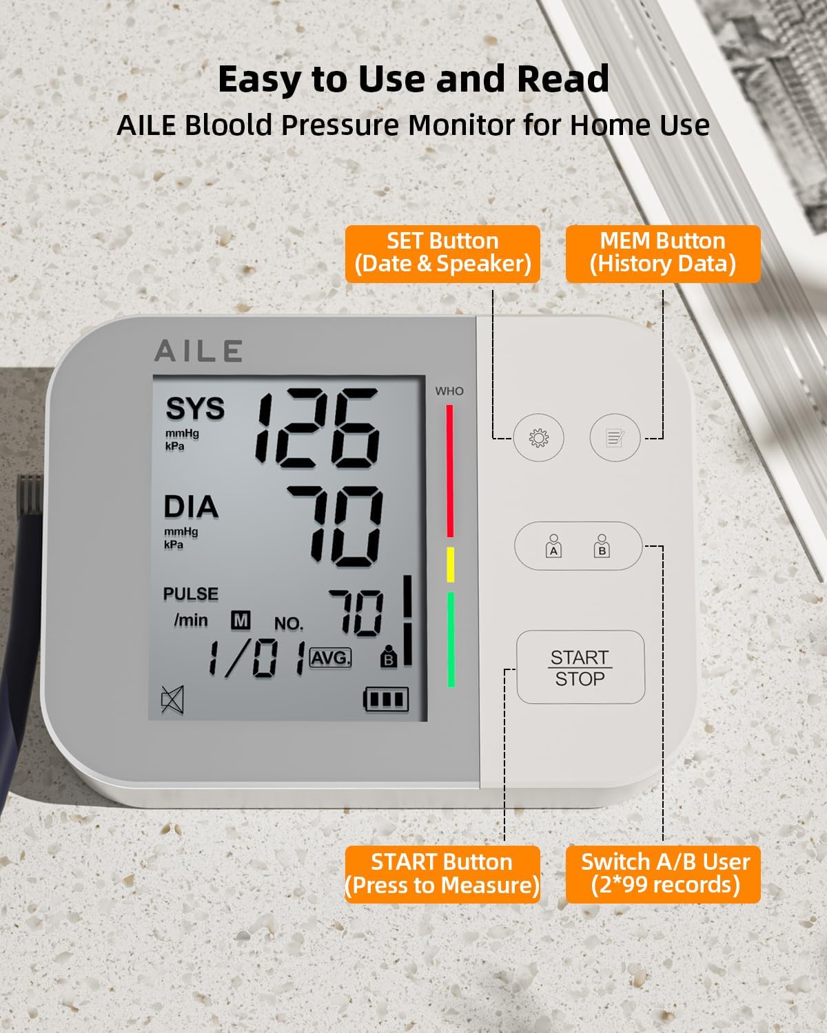 Blood Pressure Monitor for Home Use: AILE 111 Blood Pressure Machine - Blood Pressure Cuff (8.7-16.5) - Voice Broadcast - Accurate and Reliable Upper Arm BP Monitor