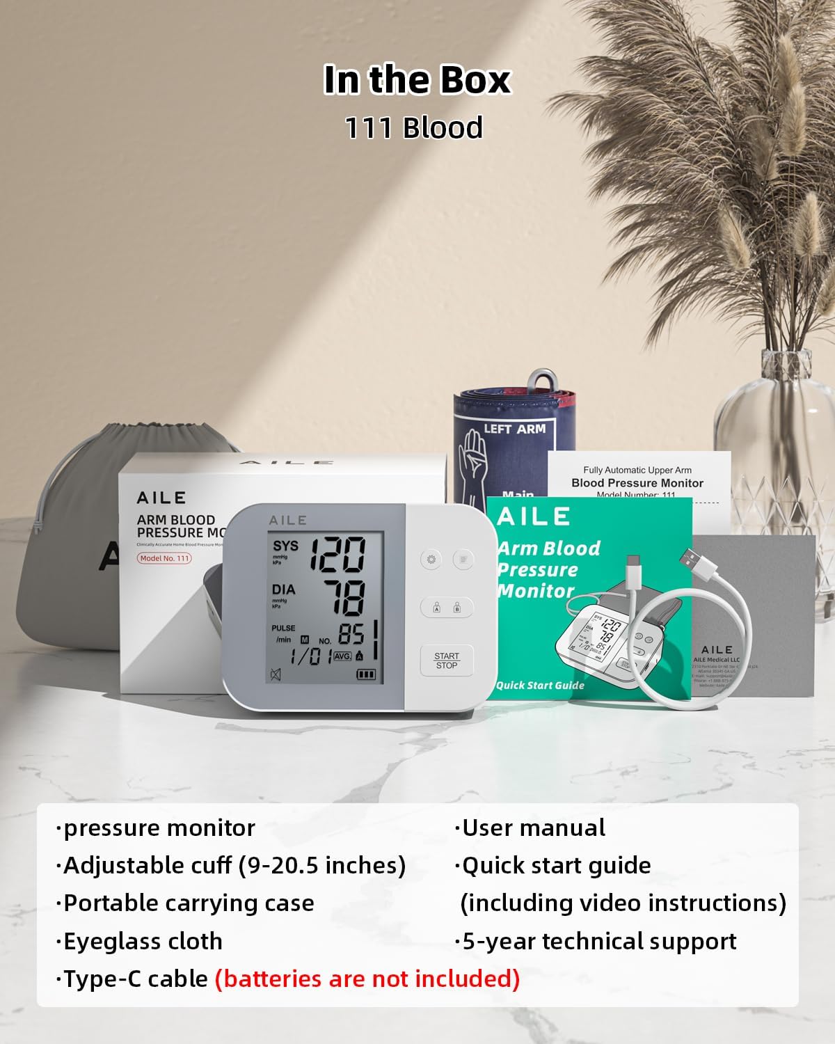 Blood Pressure Monitor for Home Use: AILE 111 Blood Pressure Machine - Blood Pressure Cuff (8.7-16.5) - Voice Broadcast - Accurate and Reliable Upper Arm BP Monitor