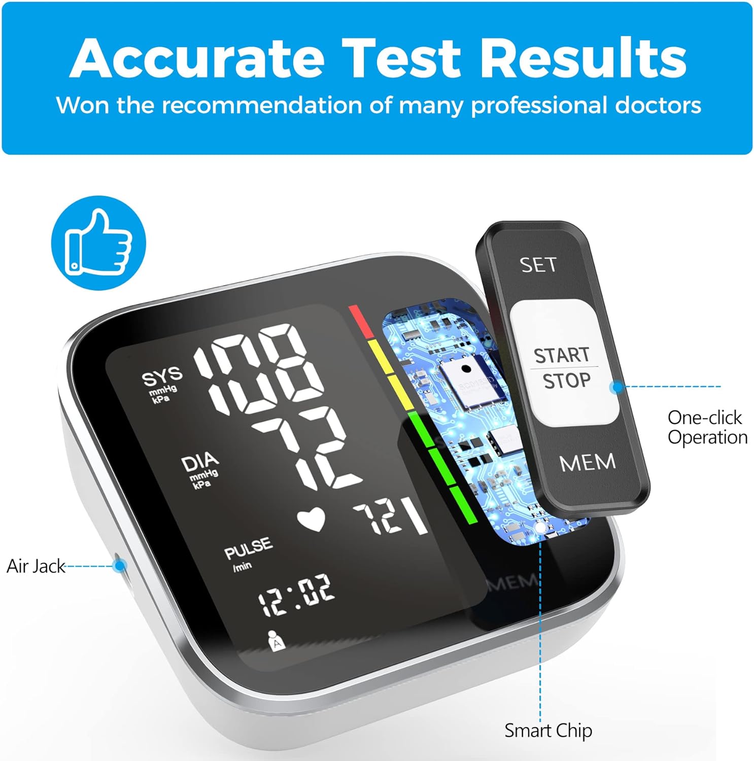 Blood Pressure Monitor Upper Arm Blood Pressure Machine with Voice Large Backlit Display 2 x 120 Readings Adjustable BP Cuff for Home Use with Storage Bag