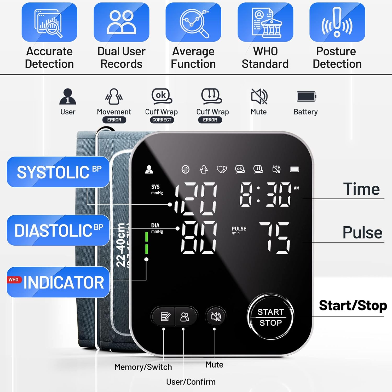 Blood Pressure Monitor Upper Arm Blood Pressure Monitors for Home Use Adjustable 8.7-16.5 Cuff LED Display 2x120 Memory Portable BP Monitor with Storage Bag