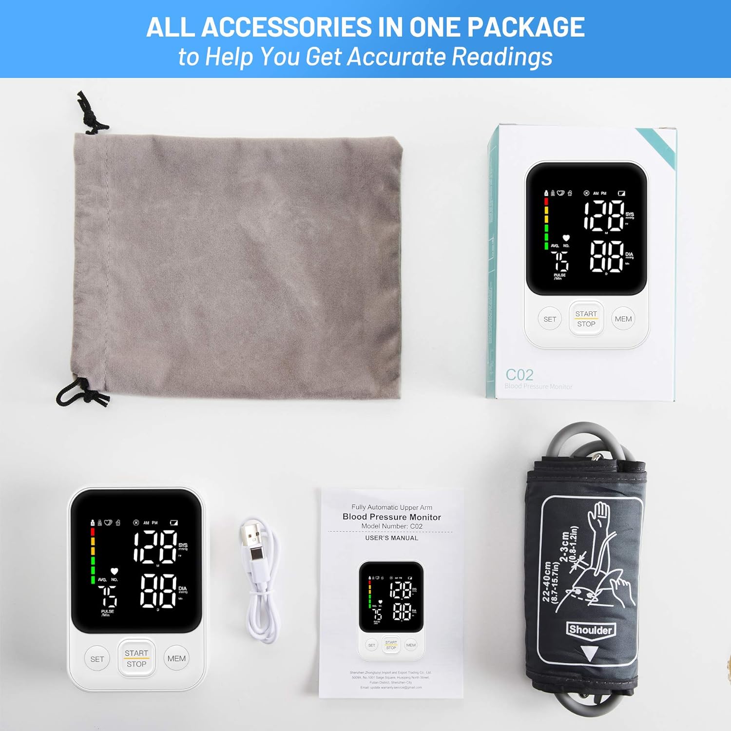 Blood Pressure Monitor Upper Arm Cuff 8.7-15.7 Bp Machine Automatic Digital Blood Pressure Machine Led Backlit Display 2 Users 240 Memory with Storage Bag Smart Instant