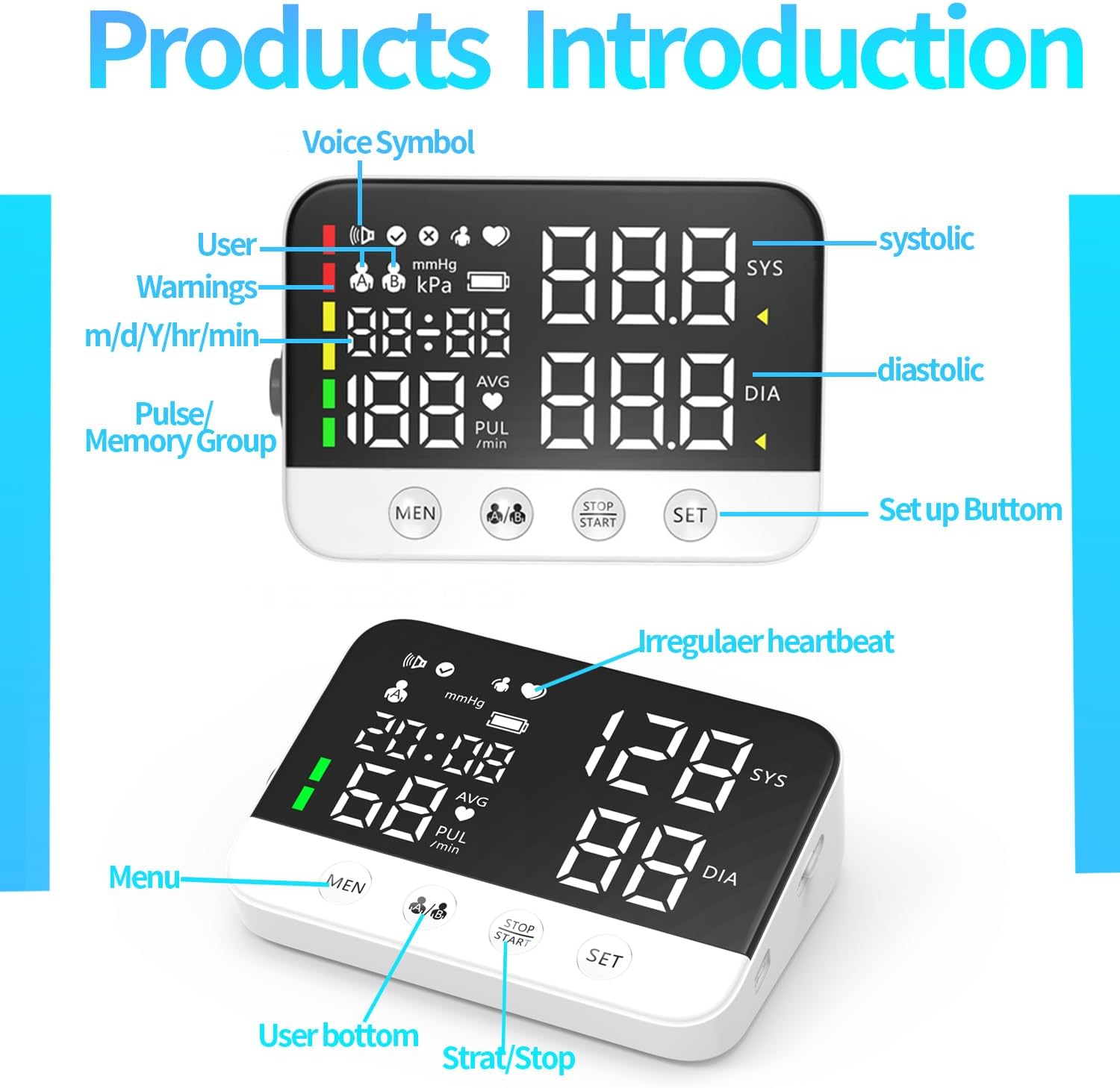 Blood Pressure Monitor,Blood Pressure Monitors for Home use,Upper arm Blood Pressure Monitor,Large LED Display,Voice Broadcast,8.6-12.6 inch Adjustable Large Cuff,120 Sets Memory,Rechargeable Battery