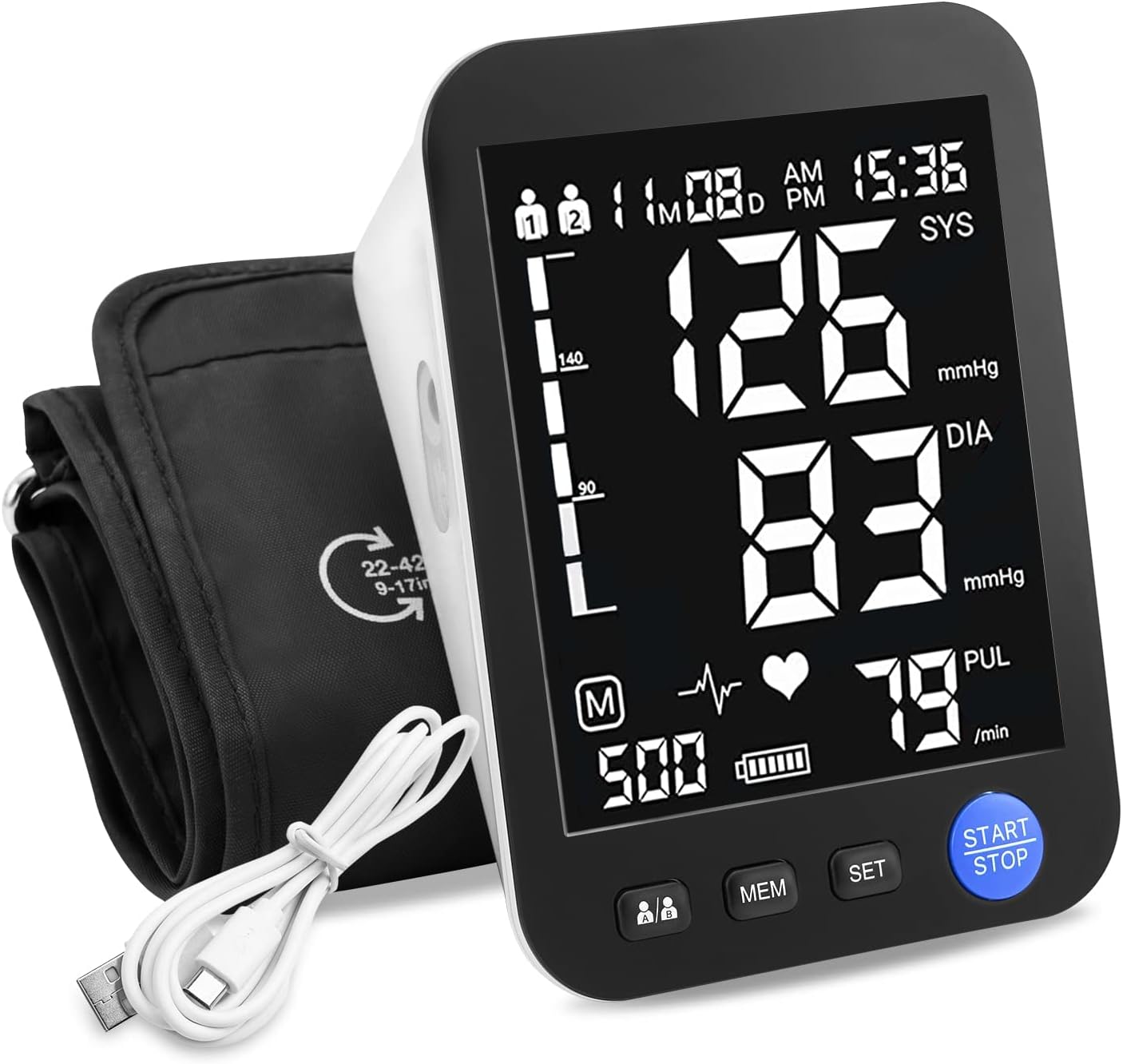 Blood Pressure Monitors for Home Use Blood Pressure Monitor Upper Arm with Automatic Blood Pressure Cuff BP Monitor Machine with Adjustable Wide Range Cuffs Electronic Digital LED Screen, Black