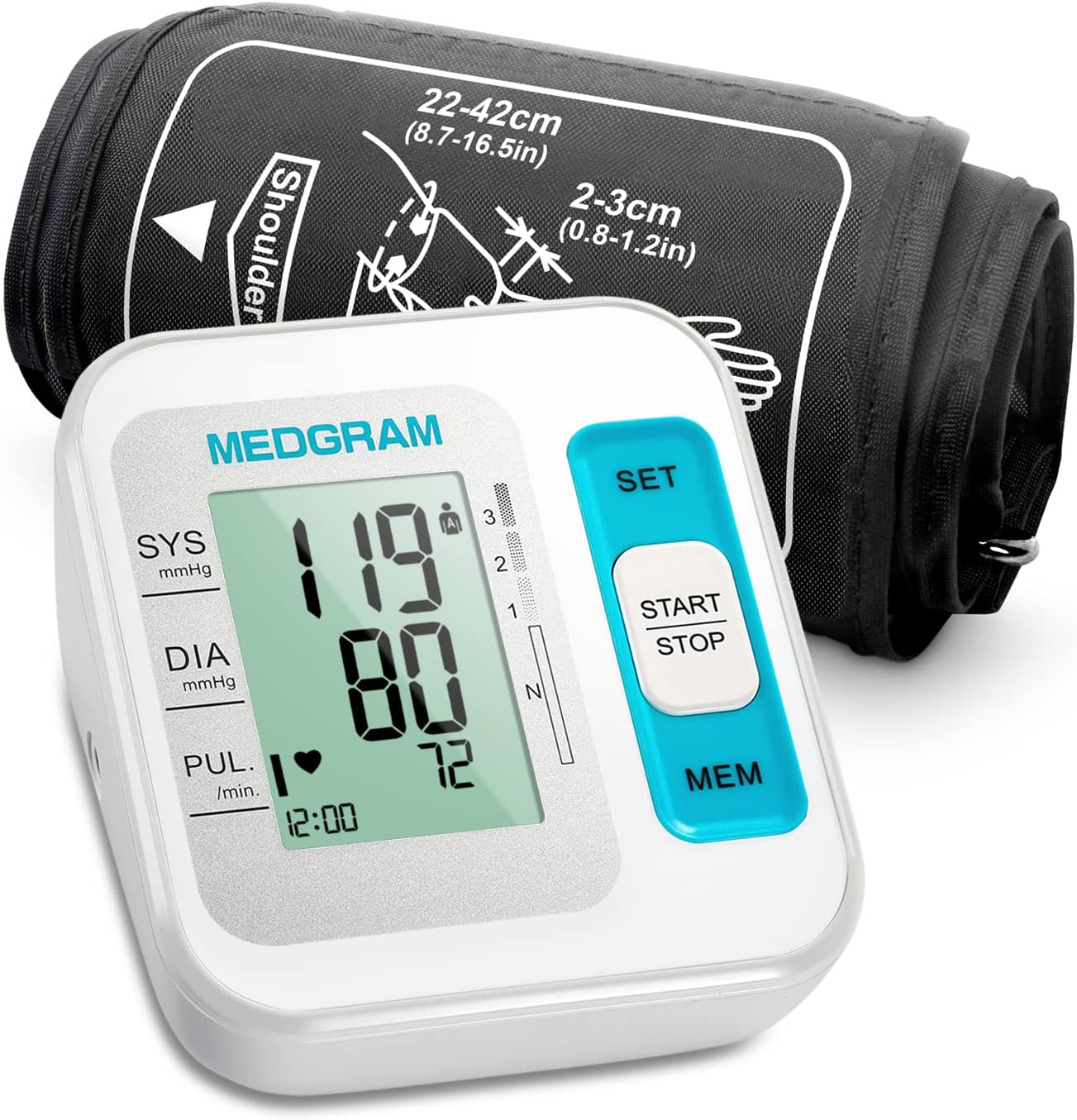 Blood Pressure Monitors for Home Use Upper Arm, MEDGRAM Accurate Blood Pressure Cuff for Home Use with Large Cuff 8.7-16.5 inch(22-42cm), Automatic  Digital BP Machine, 2 x 120 Sets Memory
