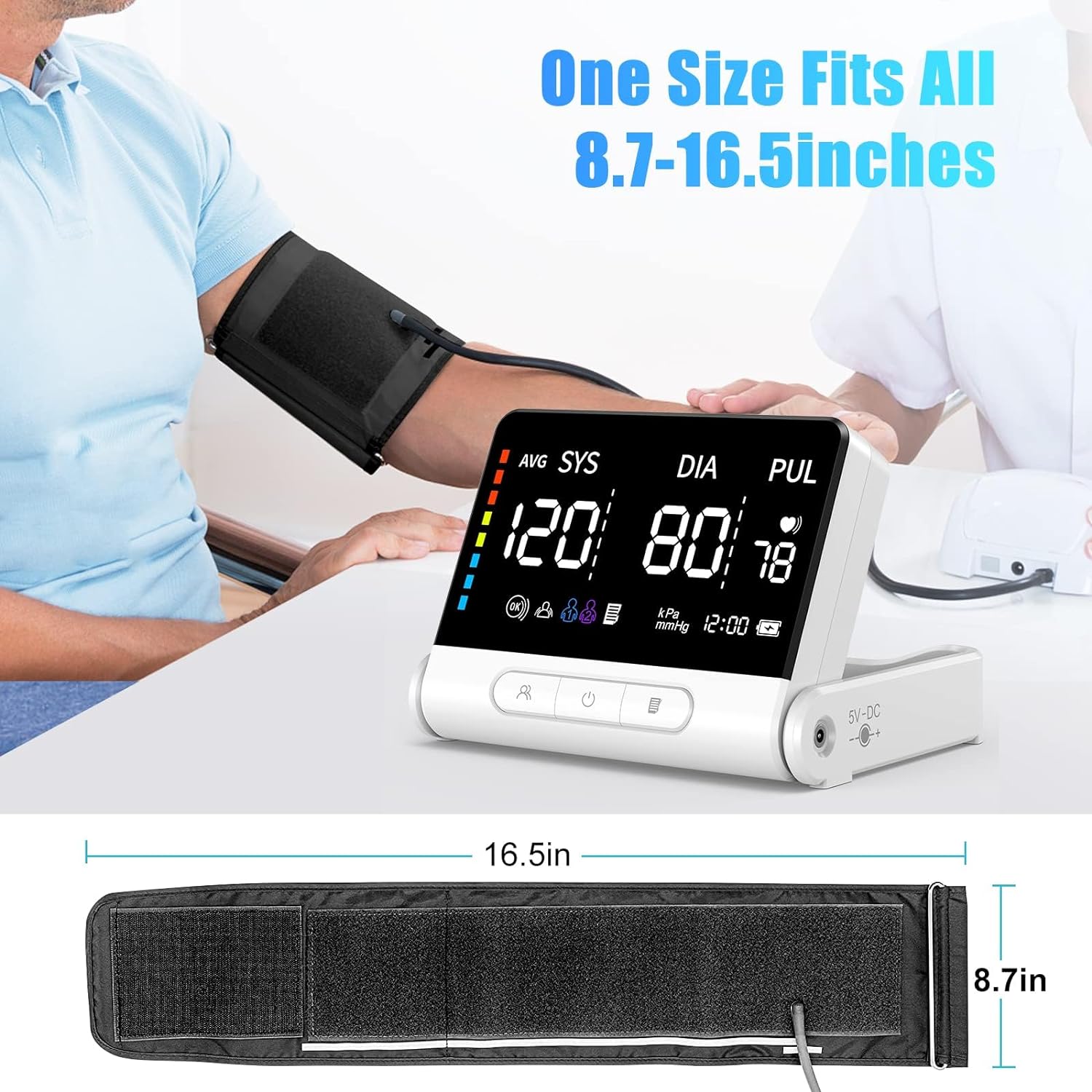 Blood Pressure Monitors for Home Use,Extra Large Upper Arm Blood Pressure Cuff Automatic Blood Pressure Machine, Rechargeable Blood Pressure Monitors with Large VA Display