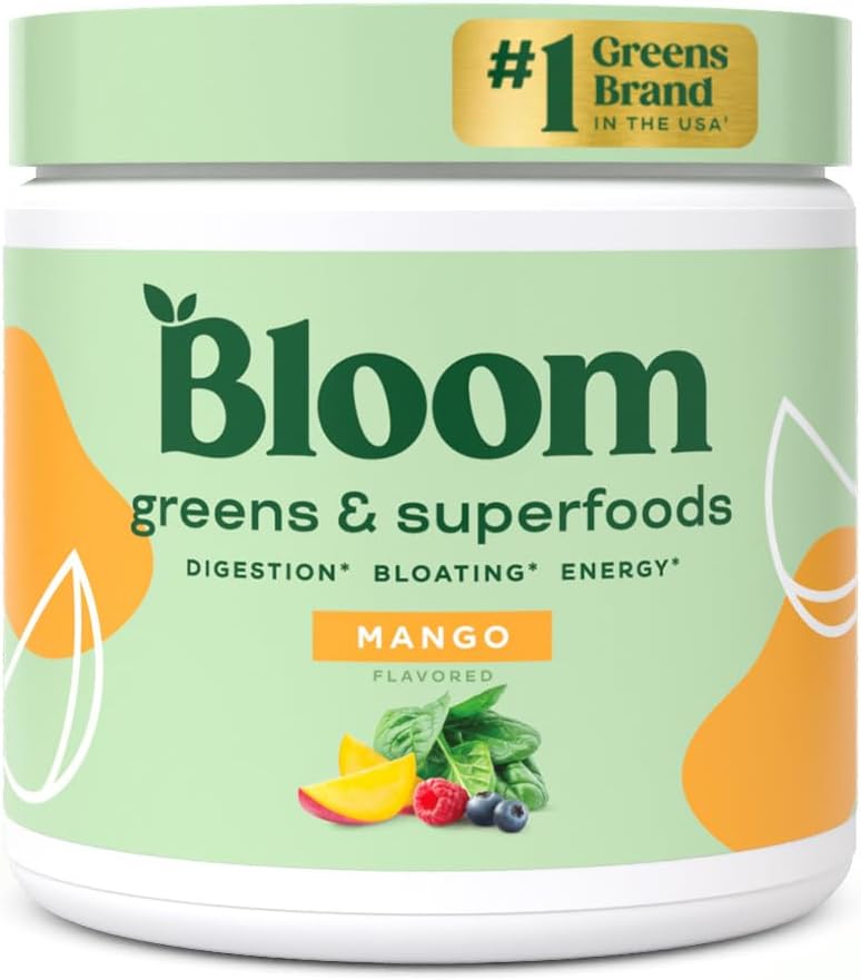 Bloom Nutrition Super Greens Powder Smoothie Juice Mix - Probiotics for Digestive Health Bloating Relief for Women, Digestive Enzymes with Superfoods Spirulina Chlorella for Gut Health (Mango)