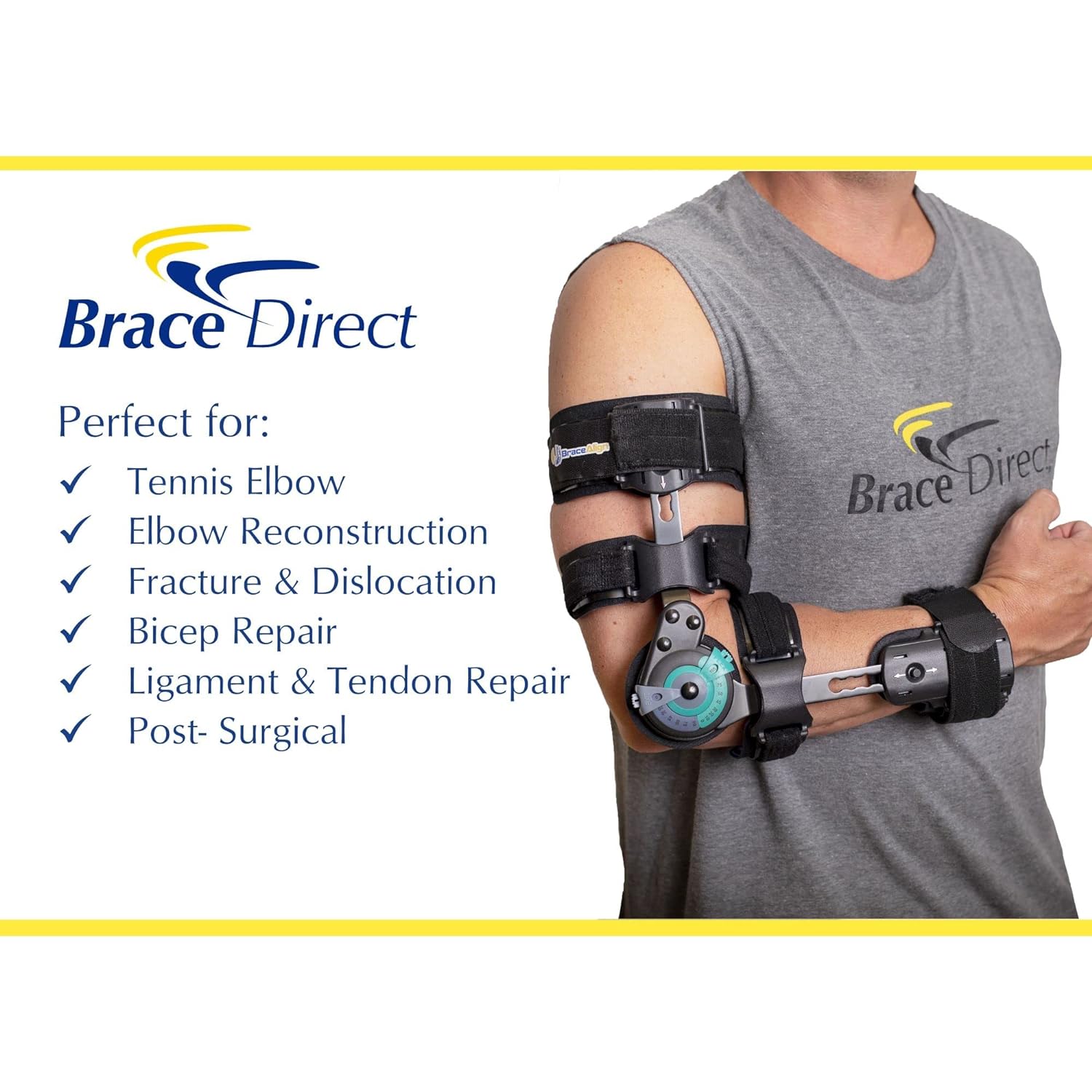 Brace Align Medical Prescription Elbow Brace PDAC Approved L3760, L3761 Hinged Range of Motion, Shoulder Sling Stabilizer for Post-Op, Surgery Recovery, Ligament and Tendon Repairs and Dislocation