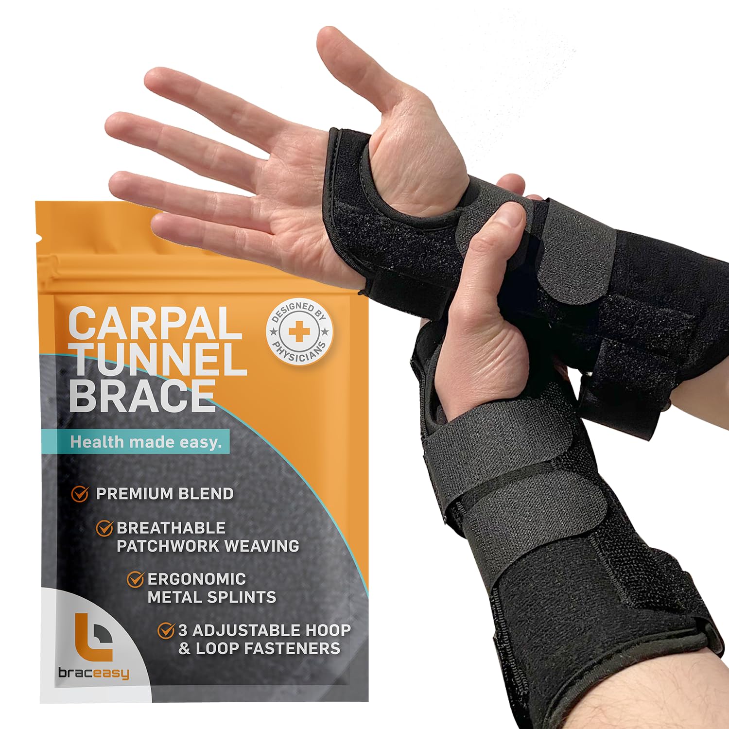 BracEasy Wrist Brace: Left  Right Hand Wrist Brace/Wrist Support Wrist Wraps - Carpal Tunnel Wrist Brace for Night Support - Wrist Brace for Wrist Pain; Hand Brace; Wrist Guard [Black; Single]