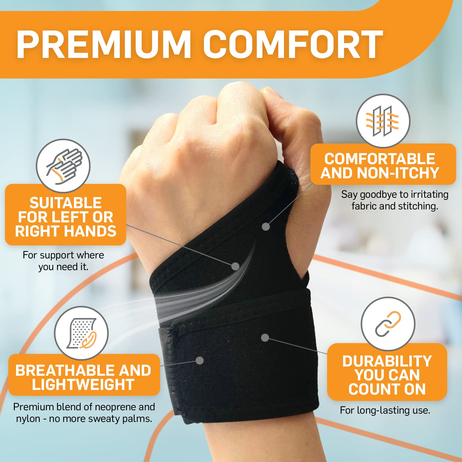 BracEasy Wrist Brace: Left  Right Hand Wrist Brace/Wrist Support Wrist Wraps - Carpal Tunnel Wrist Brace for Night Support - Wrist Brace for Wrist Pain; Hand Brace; Wrist Guard [Black; Single]