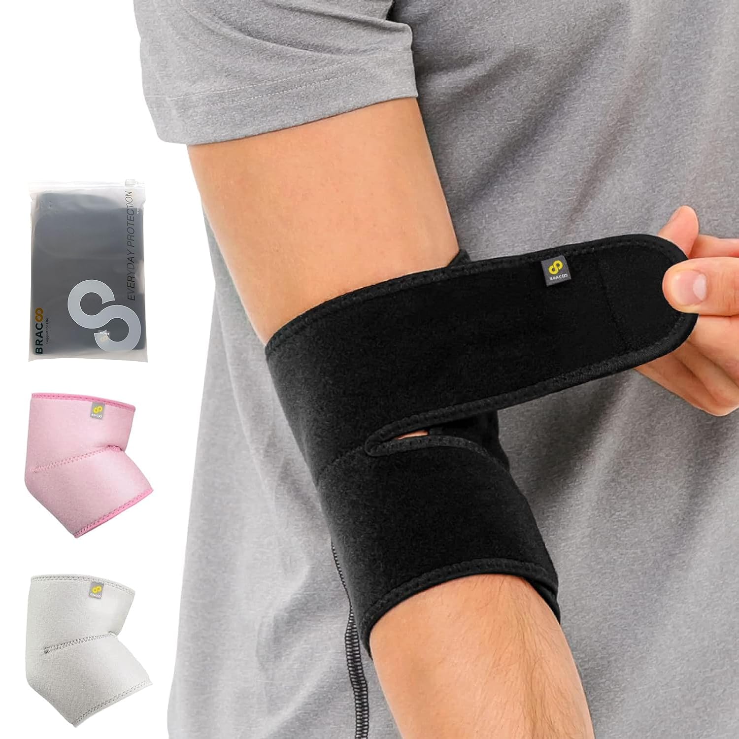 Bracoo Elbow Tendonitis Relief Support Sleeve Brace, Women Men, Neoprene Wrap for Tennis Elbow, Golfers Elbow, Bursitis, Sprains, Strains, Sports Injury Recovery Joint, Arthritis Pain Relief, ES10