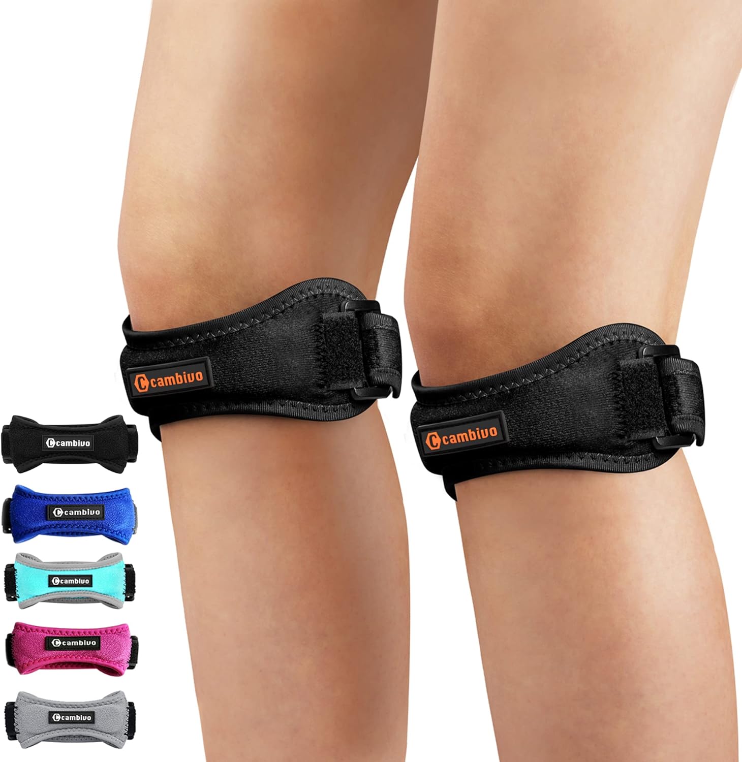 CAMBIVO 2 Pack Knee Braces for Knee Pain, Patella Knee Support Strap, Adjustable Patellar Tendon Stabilizer Band for Jumpers Knee, Tendonitis, Basketball, Running, Hiking, Volleyball, Tennis, Squats