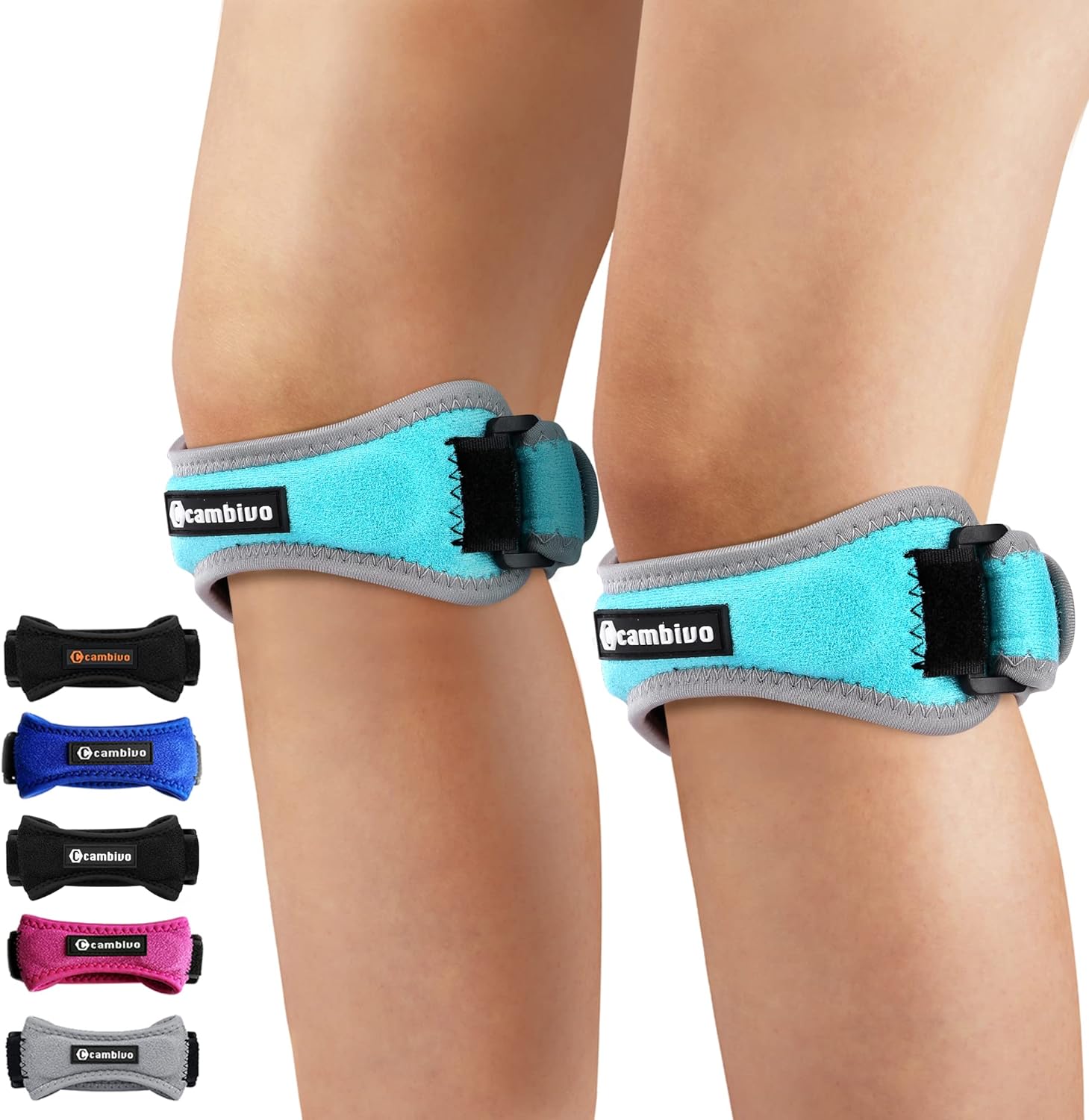 CAMBIVO 2 Pack Knee Braces for Knee Pain, Patella Knee Support Strap, Adjustable Patellar Tendon Stabilizer Band for Jumpers Knee, Tendonitis, Basketball, Running, Hiking, Volleyball, Tennis, Squats