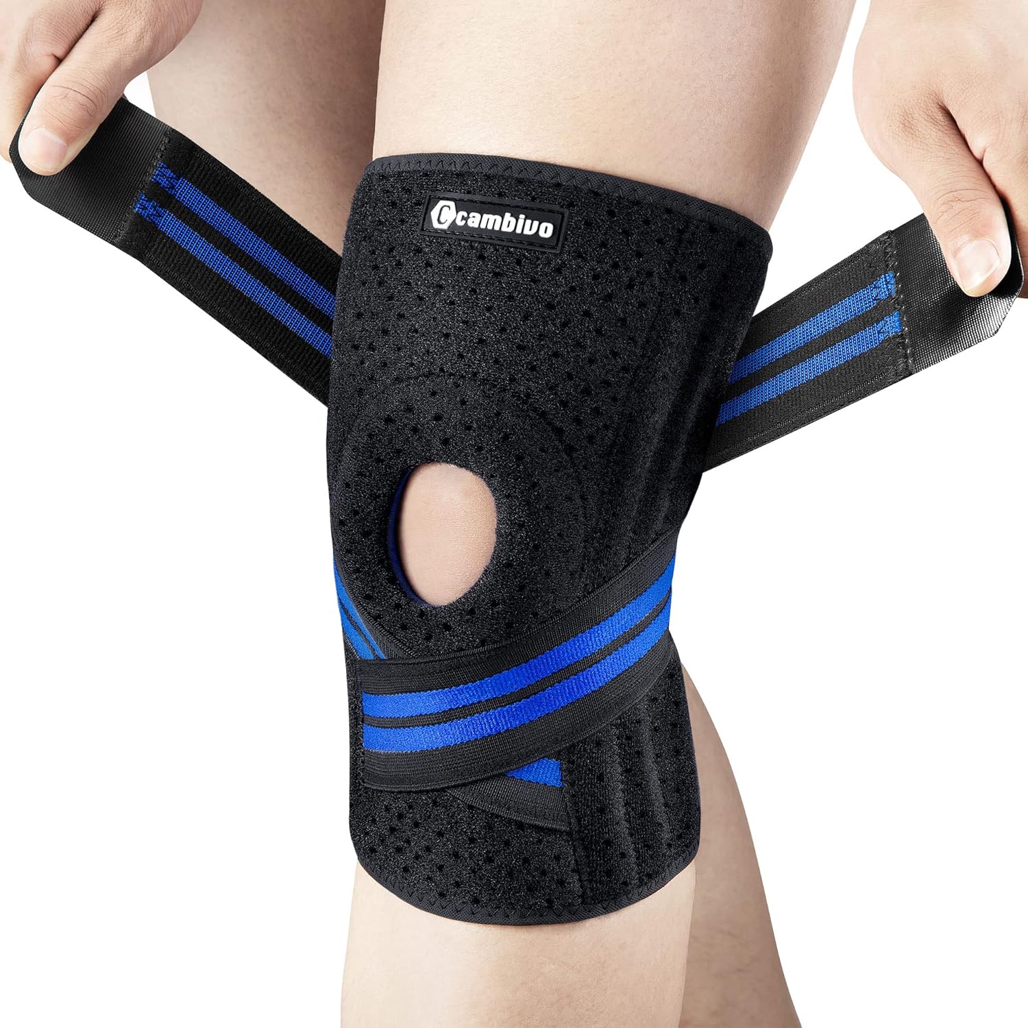 CAMBIVO Anti-chafing Knee Brace for Knee Pain with Side Stabilizers for Women and men, Adjustable Compression Knee Support with Patella Gel Pads, Relief Meniscus Tear, ACL, MCL(1 Pack)