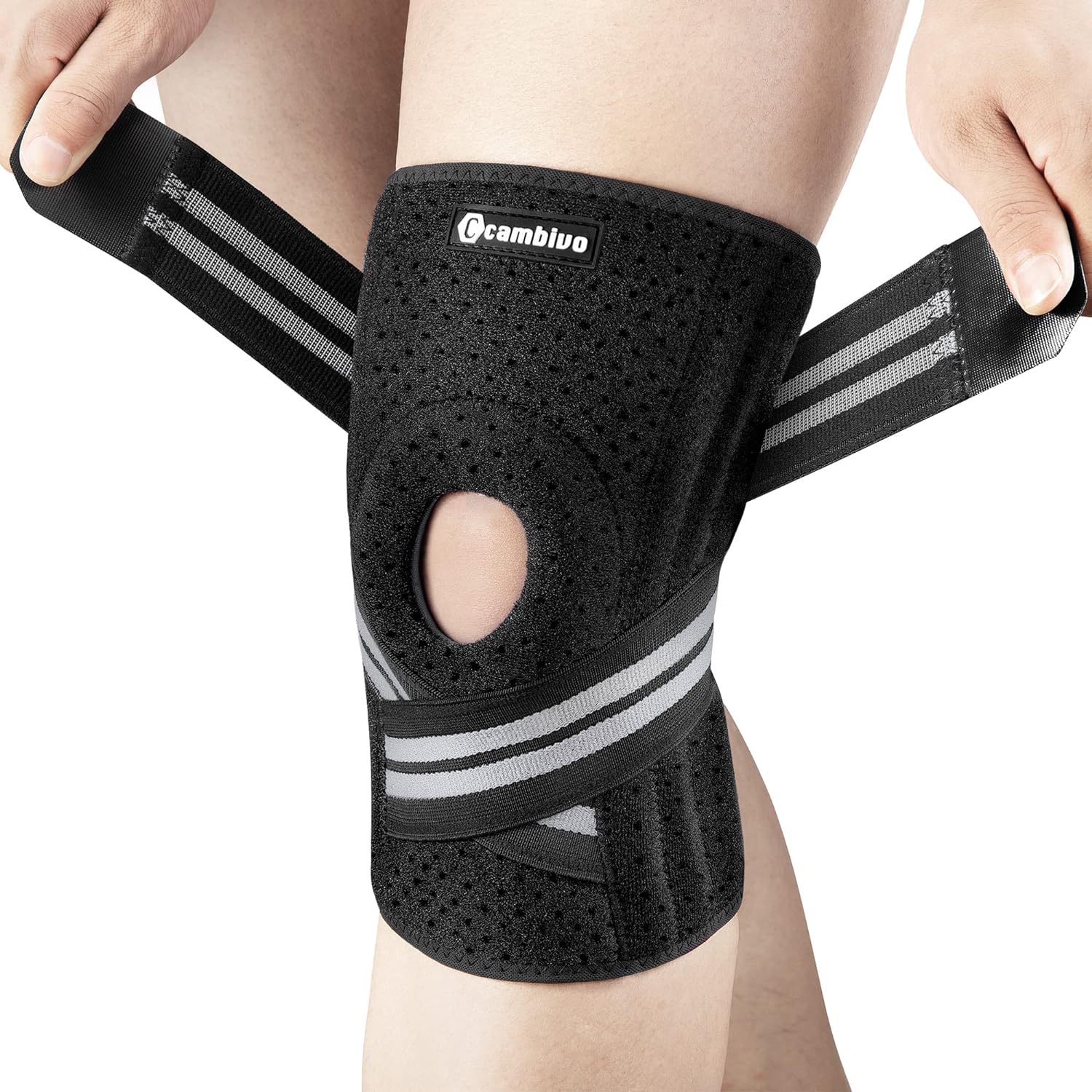 CAMBIVO Anti-chafing Knee Brace for Knee Pain with Side Stabilizers for Women and men, Adjustable Compression Knee Support with Patella Gel Pads, Relief Meniscus Tear, ACL, MCL(1 Pack)