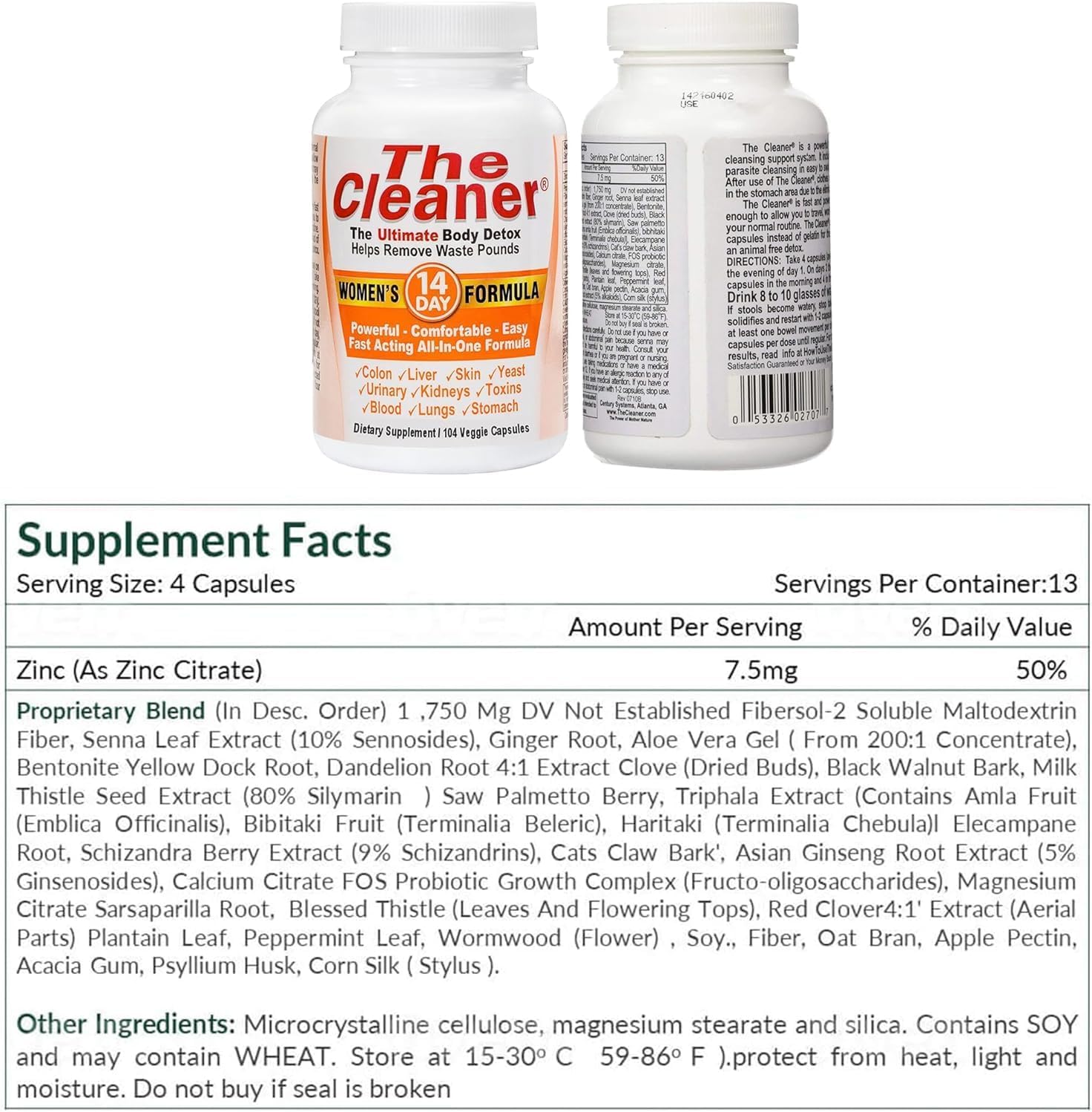 Century Systems The Cleaner Detox, 14-Day Complete Internal Cleansing Formula for Women