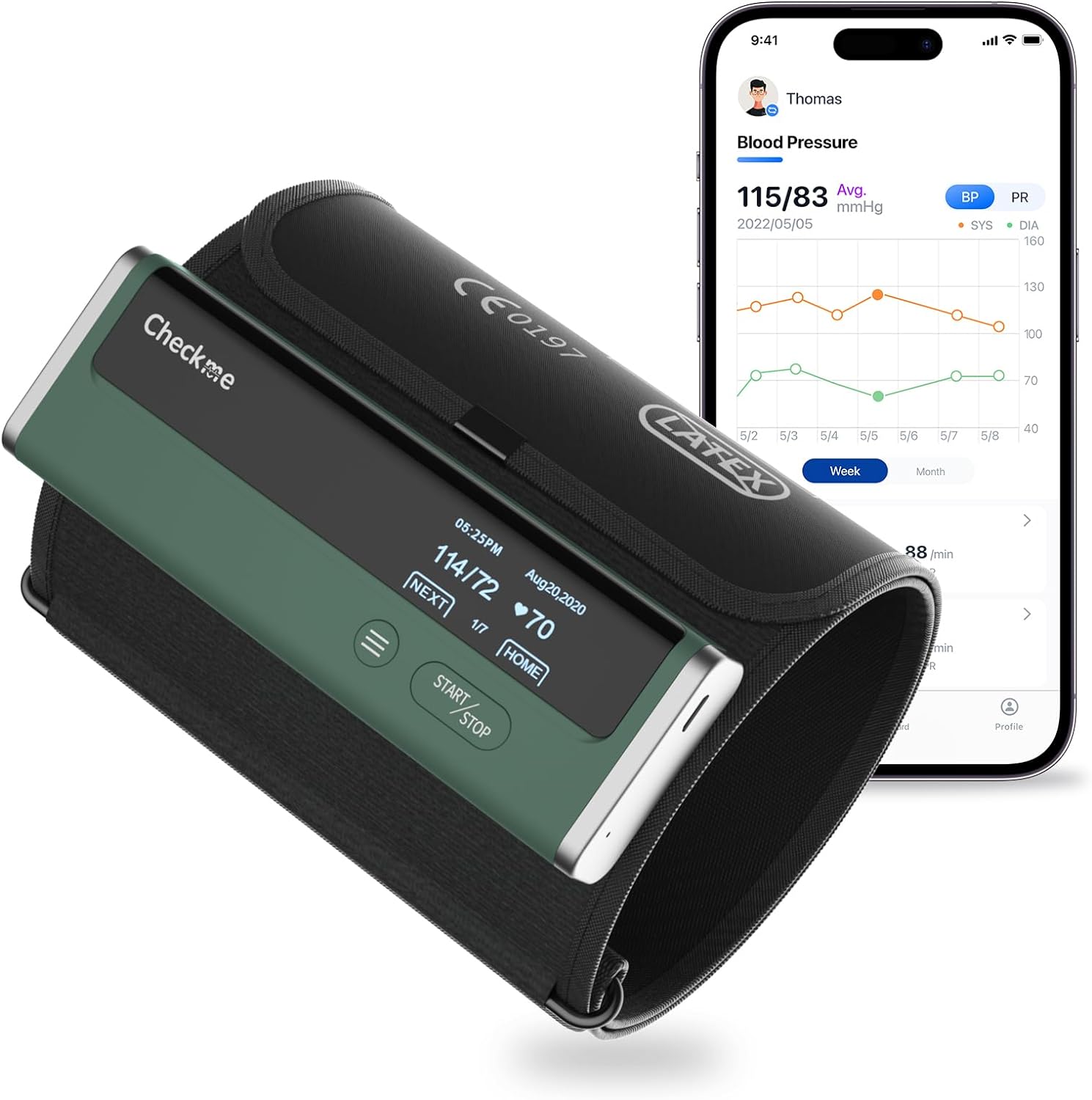 Checkme Blood Pressure Monitor for Home Use - Upper Arm Cuff, Bluetooth BP Machine, Accurate Readings in 30 sec, App Enabled for iOS Android, Stores 50 BP Readings, FSA/HSA Eligible, BP2A Green