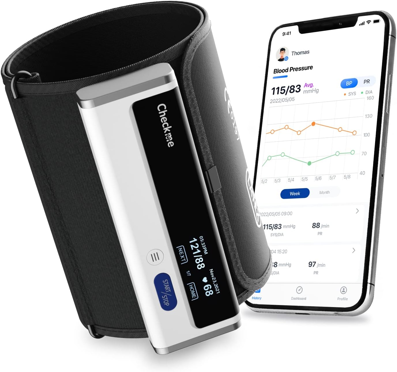 Checkme BP2A Blood Pressure Monitor for Home Use Upper Arm - Bluetooth BP Machine Cuff, Accurate Digital Readings in 30 Seconds, Unlimited Data Stored in App for iOS Android, FSA/HSA Eligible