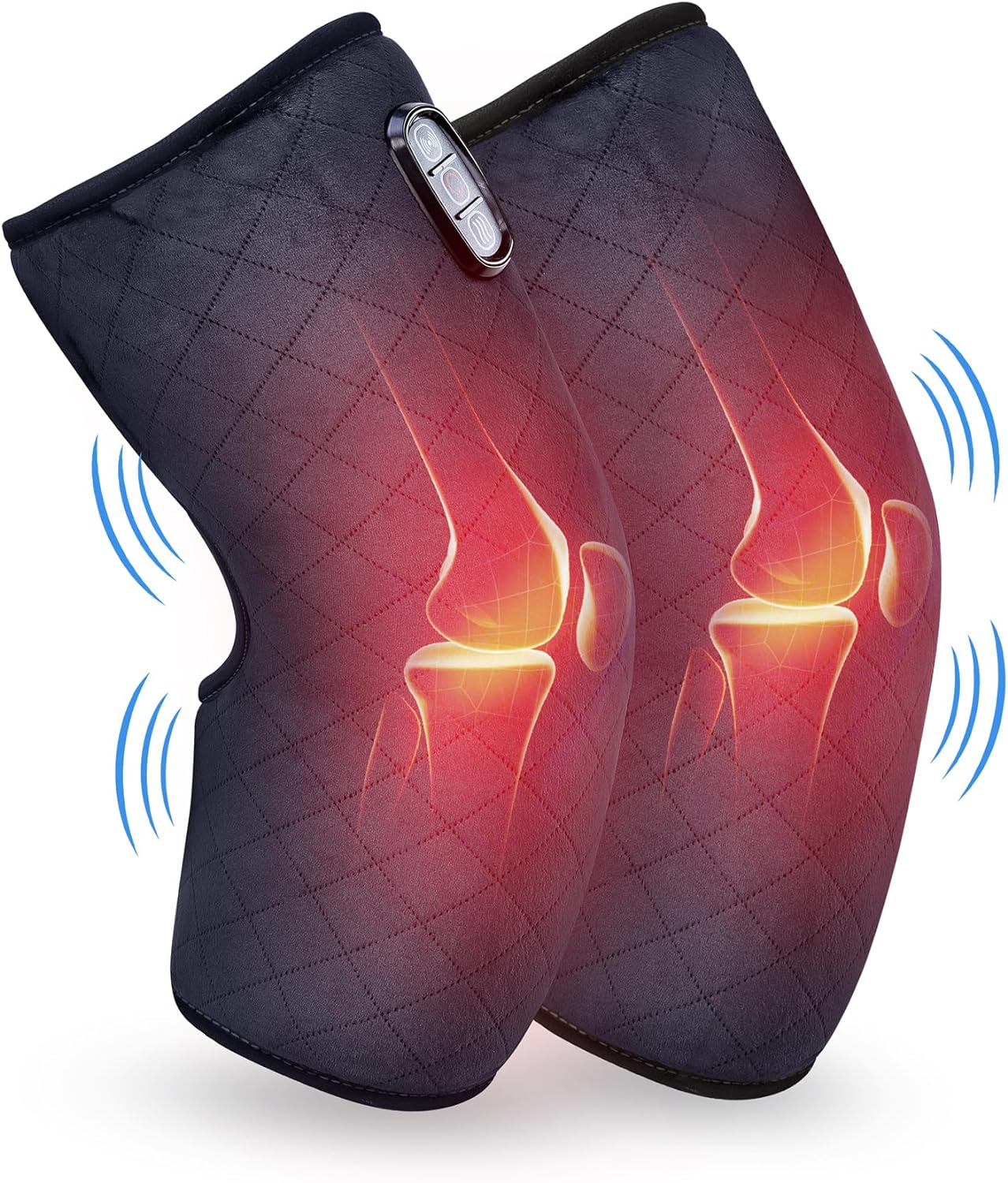 COMFIER Heated Knee Brace Wrap with Massage,Vibration Knee Massager with Heating Pad for Knee, Leg Massager, FSA or HSA eligible,Heated Knee Pad for Stress Relief