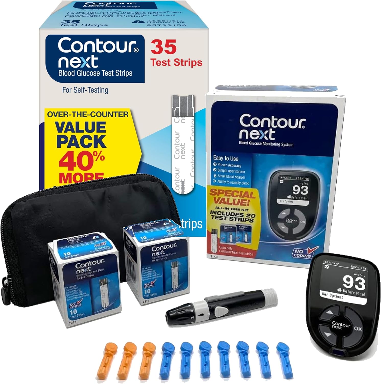 CONTOUR NEXT Blood Glucose Monitoring System – All-in-One Kit for Diabetes with Glucose Monitor and 55 Test Strips For Blood Sugar Glucose Testing