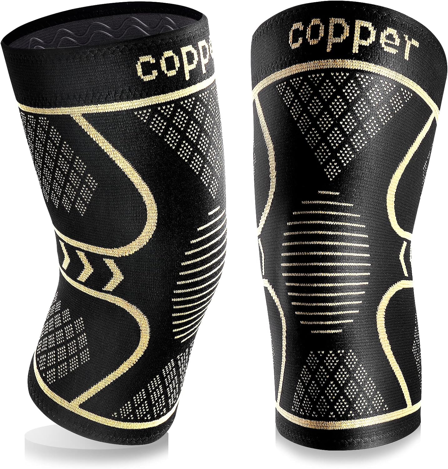 Copper Knee Braces for Women and Men 2 Pack, Knee Compression Sleeve for Knee Pain, Arthritis,ACL, Meniscus Tear, Joint Pain Relief, Knee Support for Running, Working Out, Fitness, Weightlifting