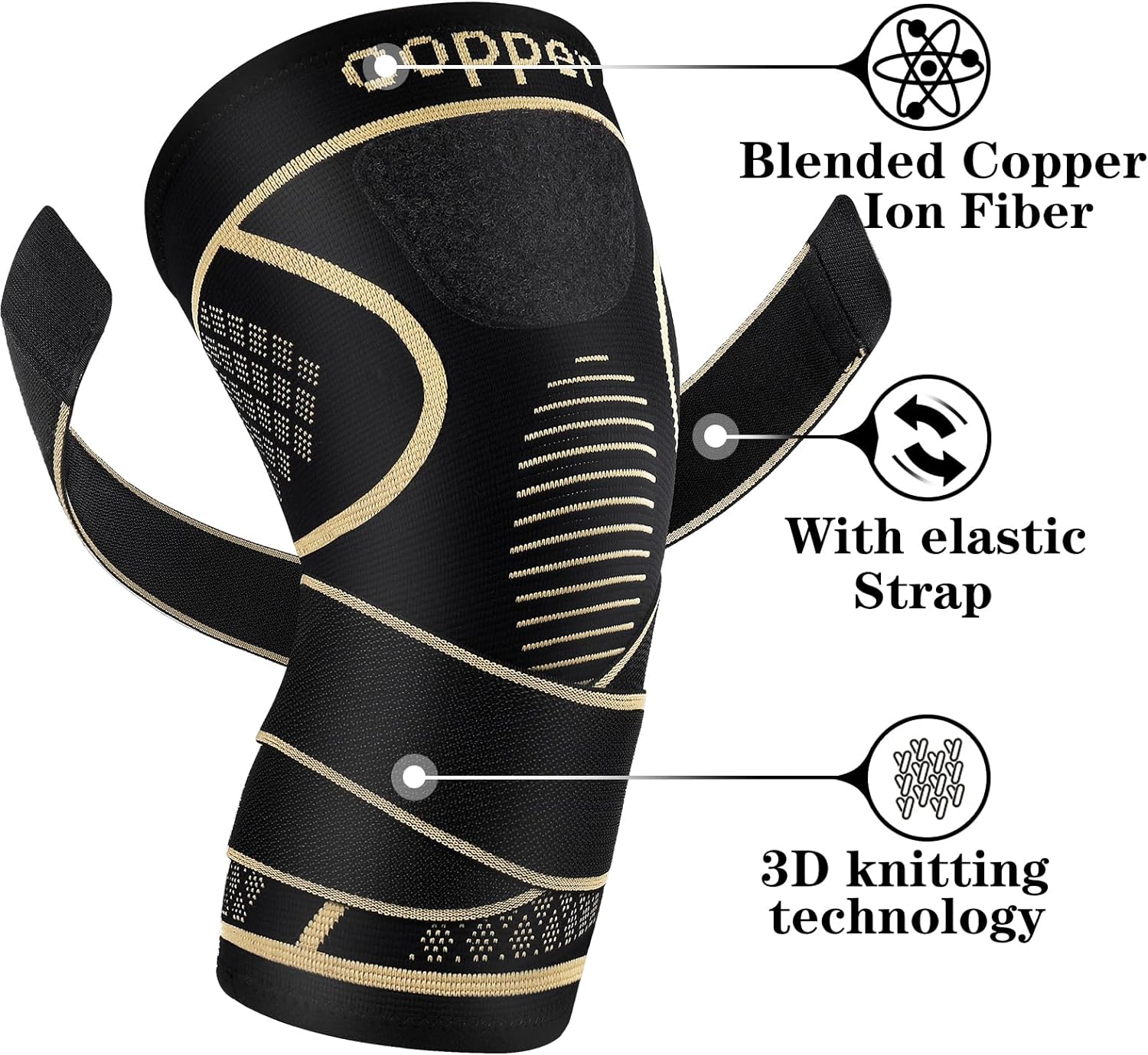 Copper Knee Braces with Strap for Knee Pain Women and Men(2 Pack), Knee Compression Sleeve for Arthritis, ACL, Meniscus Tear, Joint Pain Relief, Knee Support for Working, Running, Weightlifting