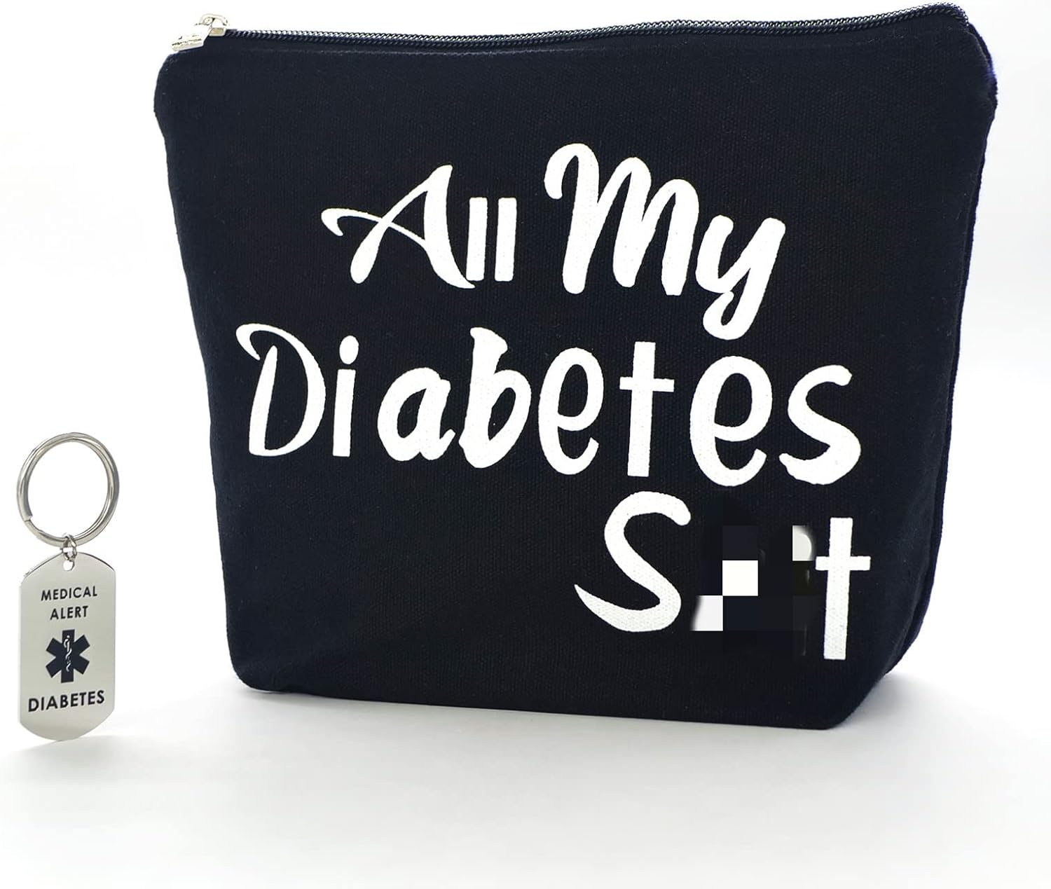 Diabetic Gifts All My Diabetes Funny Diabetic Travel Bag Pouch＋Diabetic Keychain Personalized Gift Diabetic Supplies for Grandma Grandpa Mom Dad Sister Brother for Birthday Christmas Gifts (Black)