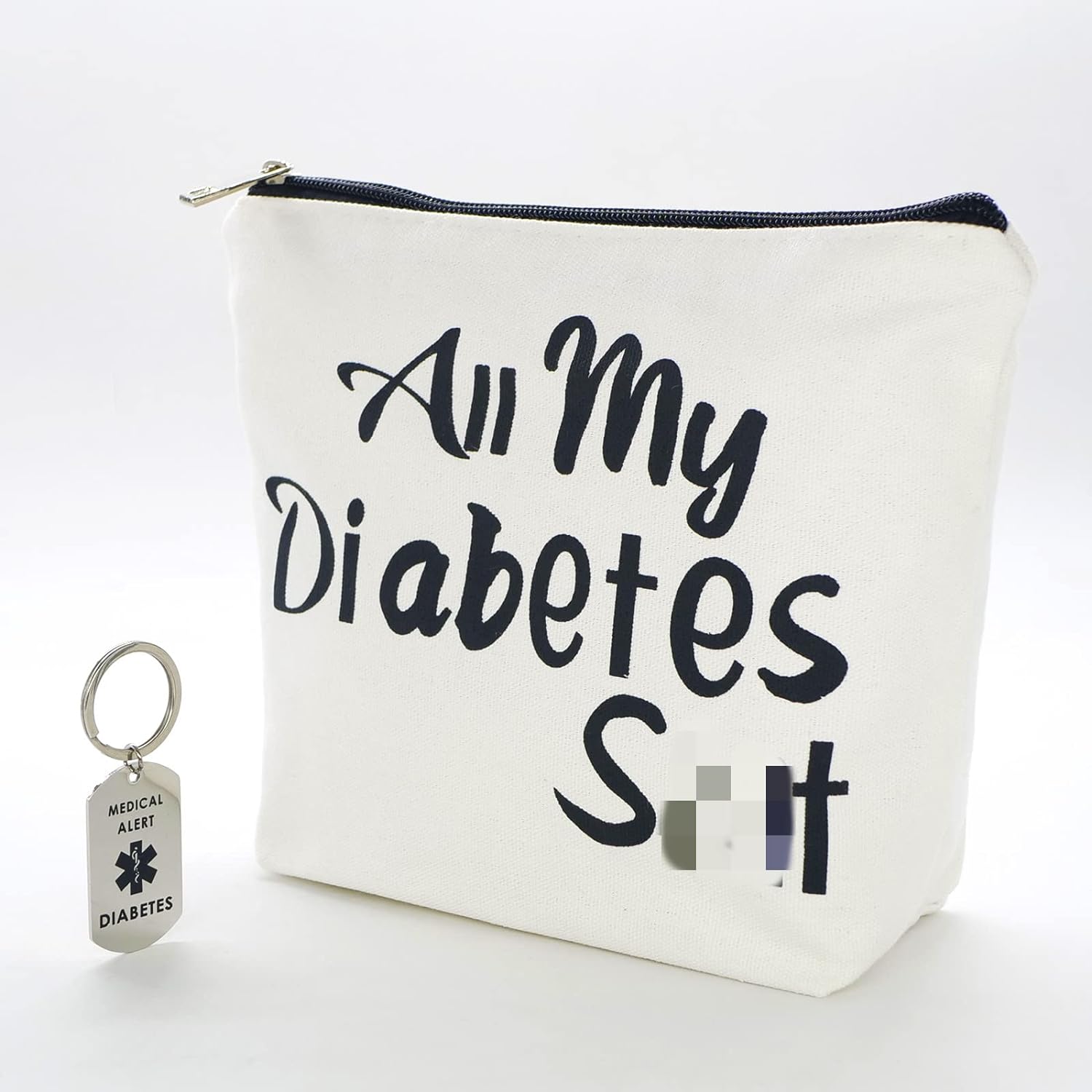 Diabetic Gifts All My Diabetes Funny Diabetic Travel Bag Pouch＋Diabetic Keychain Personalized Gift Diabetic Supplies for Grandma Grandpa Mom Dad Sister Brother for Birthday Christmas Gifts (Black)