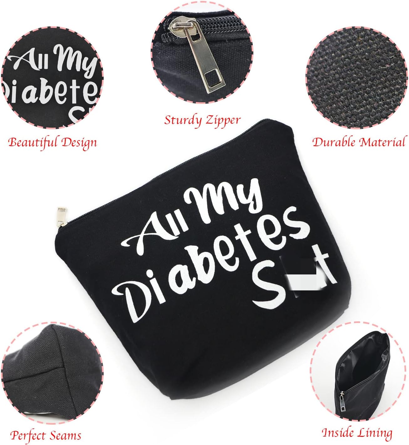 Diabetic Gifts All My Diabetes Funny Diabetic Travel Bag Pouch＋Diabetic Keychain Personalized Gift Diabetic Supplies for Grandma Grandpa Mom Dad Sister Brother for Birthday Christmas Gifts (Black)