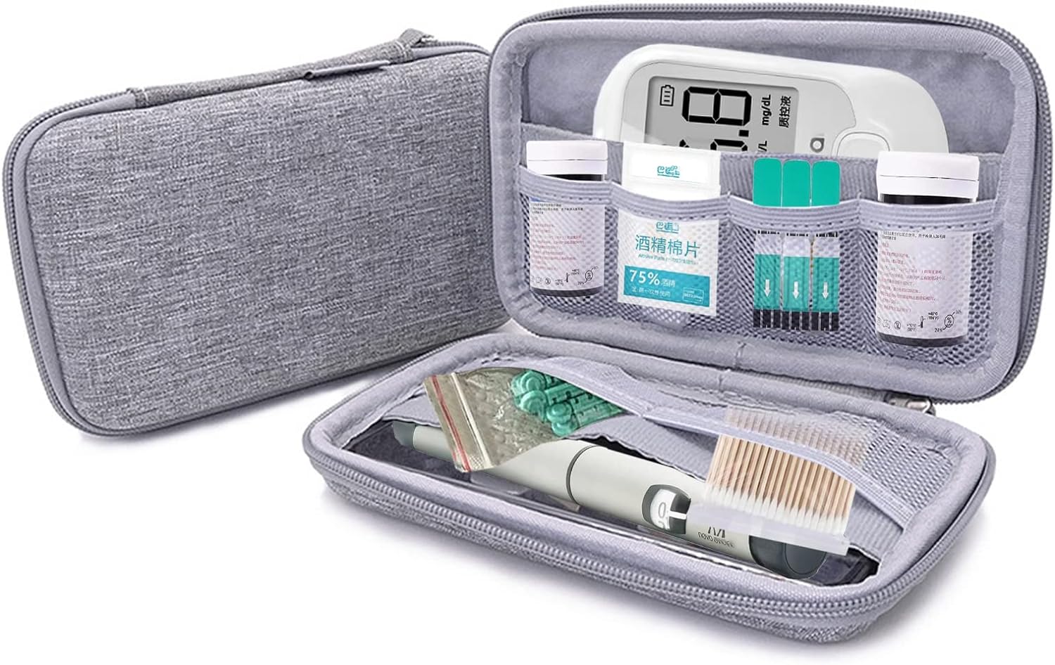 Diabetic Supplies Organizer Hard Case Home Travel Supply Storage Carrying Bag for Diabetes Testing Kit, Glucose Meter, Lancing Device, Insulin Pen Needles, Blood Sugar Test Strips, Alcohol Swabs