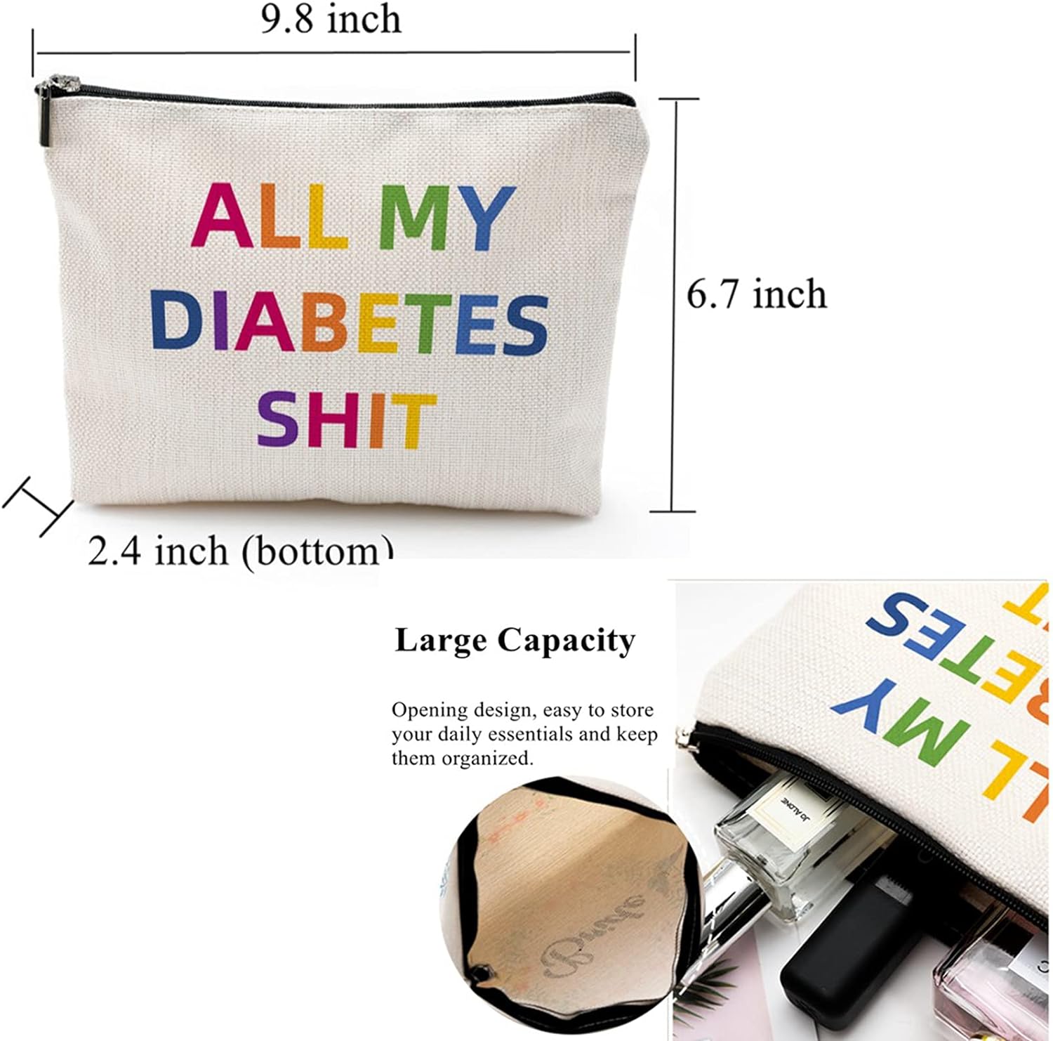 Diabetic Supplies Travel Bag Gifts Sets, All My Diabetes S-hit Funny Diabetes Glucose Meter Case Organizer + Blood Sugar Log Book + 10 Diabetic Alert Stickers for Type 1 Grandpa Grandma Birthday