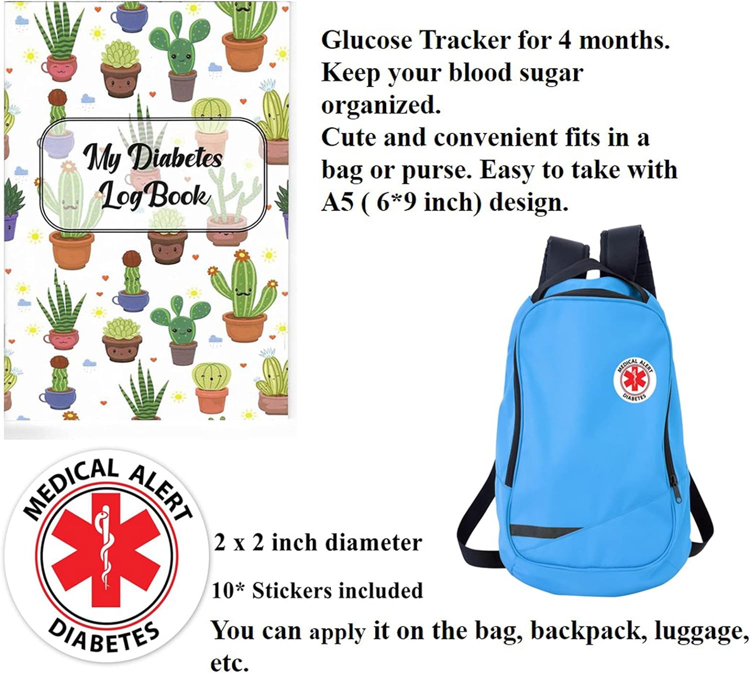 Diabetic Supplies Travel Bag Gifts Sets, All My Diabetes S-hit Funny Diabetes Glucose Meter Case Organizer + Blood Sugar Log Book + 10 Diabetic Alert Stickers for Type 1 Grandpa Grandma Birthday