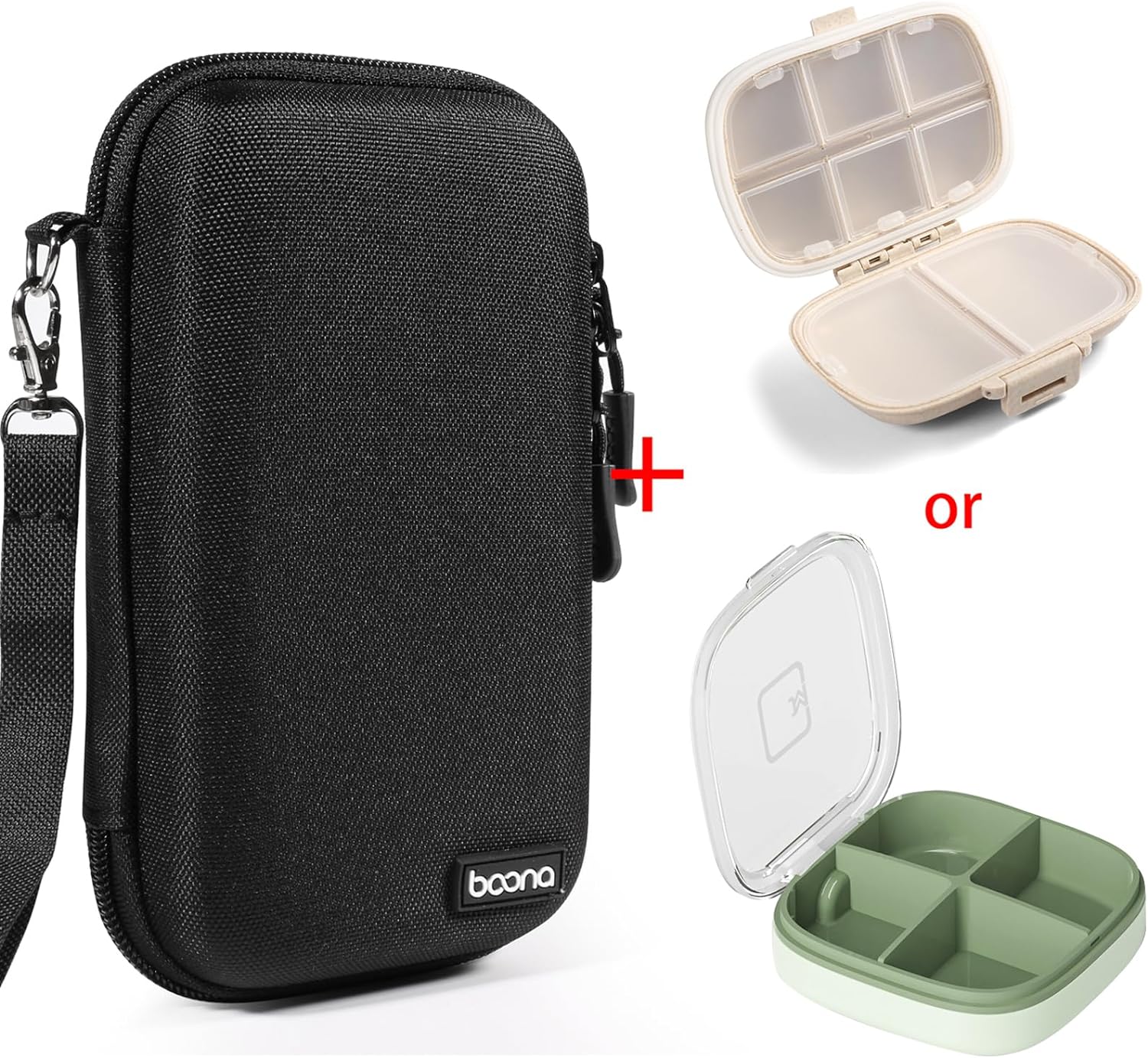 Diabetic Travel Case + Pill Box, EVA Hard Shell Diabetic Bags for Supplies, Glucose Monitor Kit, Blood Sugar Monitor, Test Strips for Diabetes, Lancets, Lancing Device, Insulin Pen (Large, B Black)