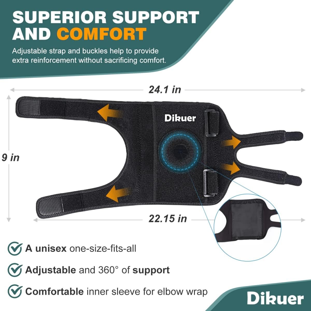 Dikuer Elbow Brace for Tendonitis and Tennis Elbow, Comfortable Cubital Tunnel Syndrome for Sleeping and Ulnar Nerve Entrapment Immobilizer Brace Relief Pain Arm Straightener Men Women