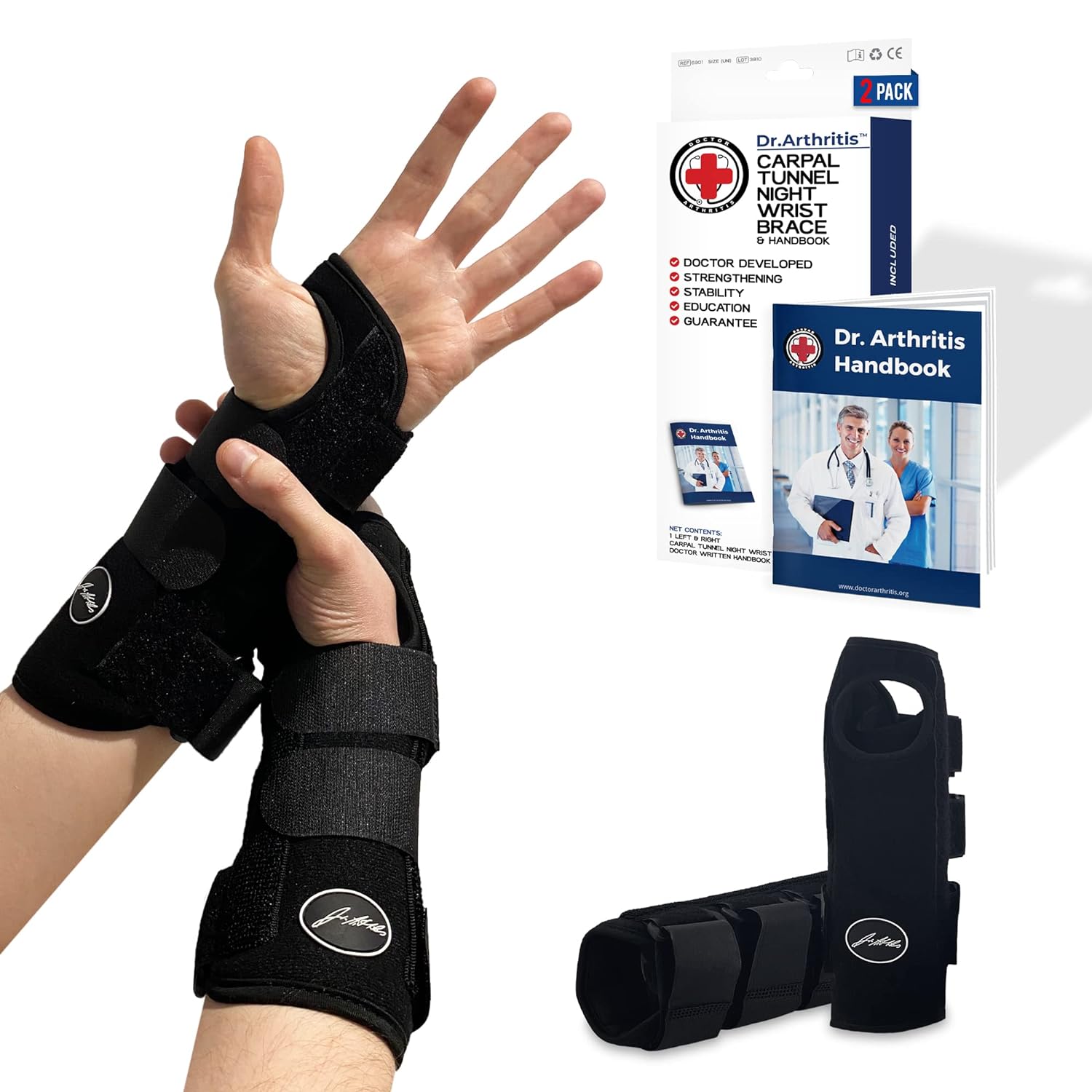 Doctor Developed Carpal Tunnel Wrist Brace for Night Support - Wrist Brace for Carpal Tunnel with Wrist Splint - Sleep Brace for Sprained Wrist - F.D.A Medical Device  Handbook (2-Pack)