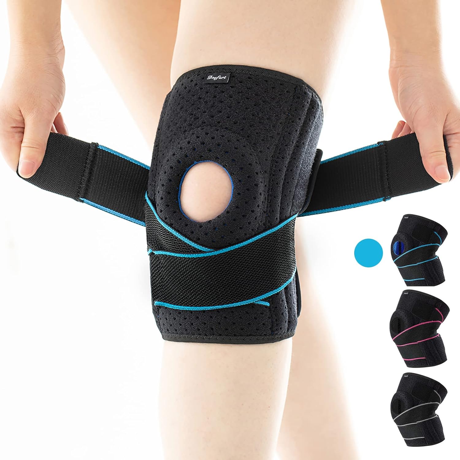 DOUFURT Knee Brace with Side Stabilizers for Meniscus Tear Knee Pain ACL MCL Injury Recovery Adjustable Knee Support Men and Women